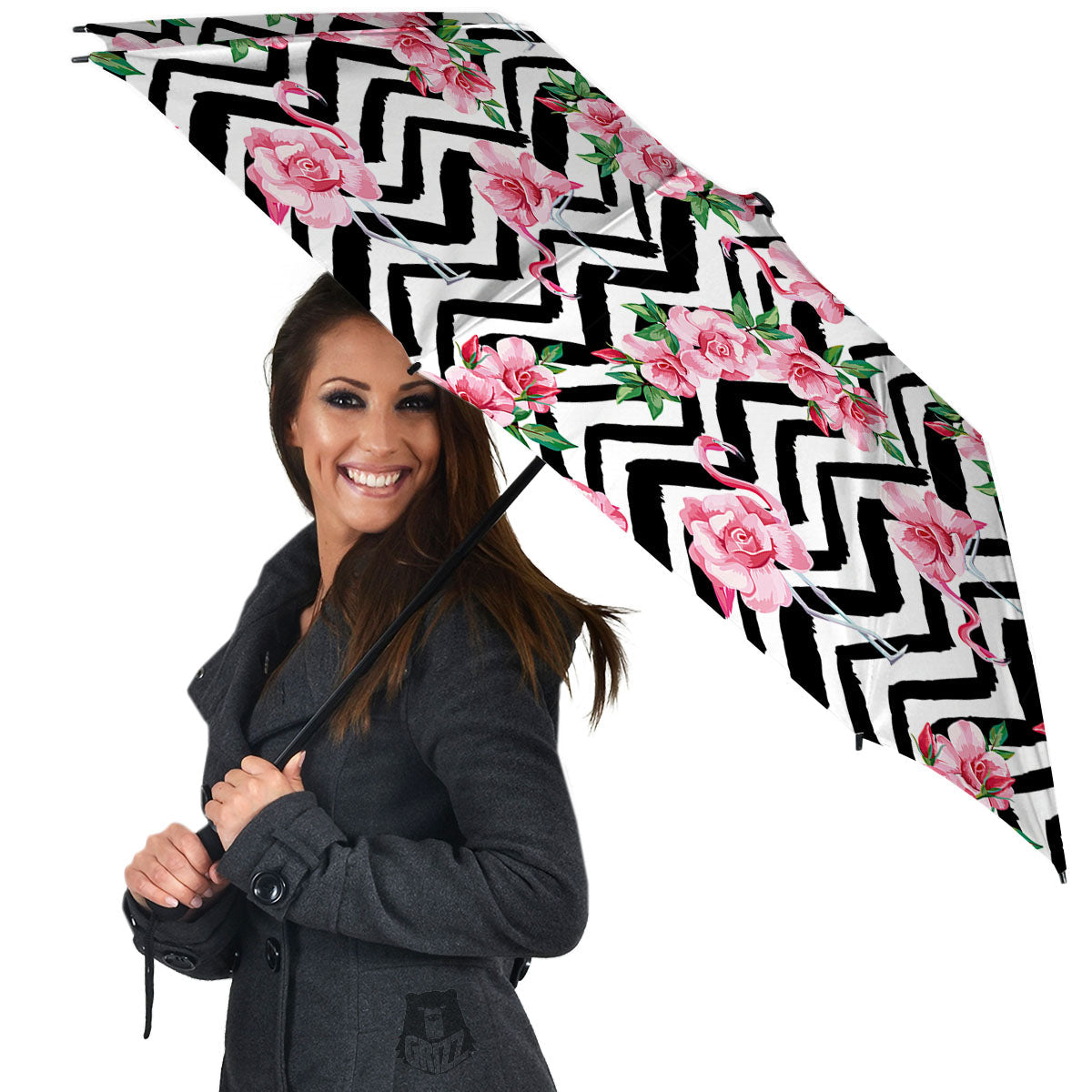 Rose Zigzag Pink Print Pattern Umbrella-grizzshop