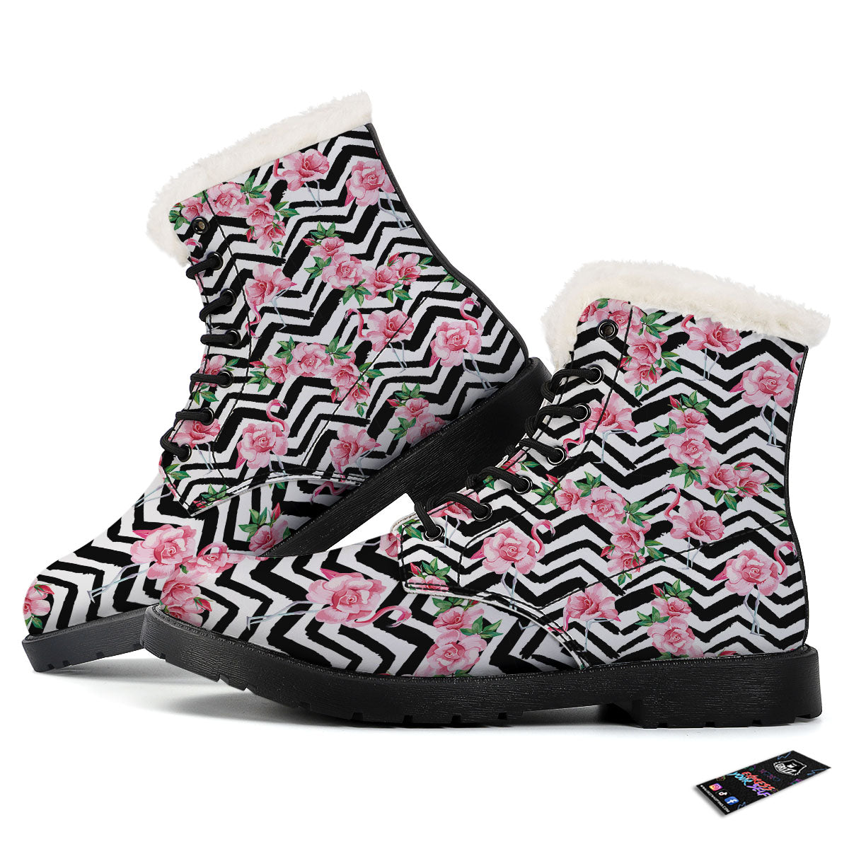 Rose Zigzag Pink Print Pattern Winter Boots-grizzshop