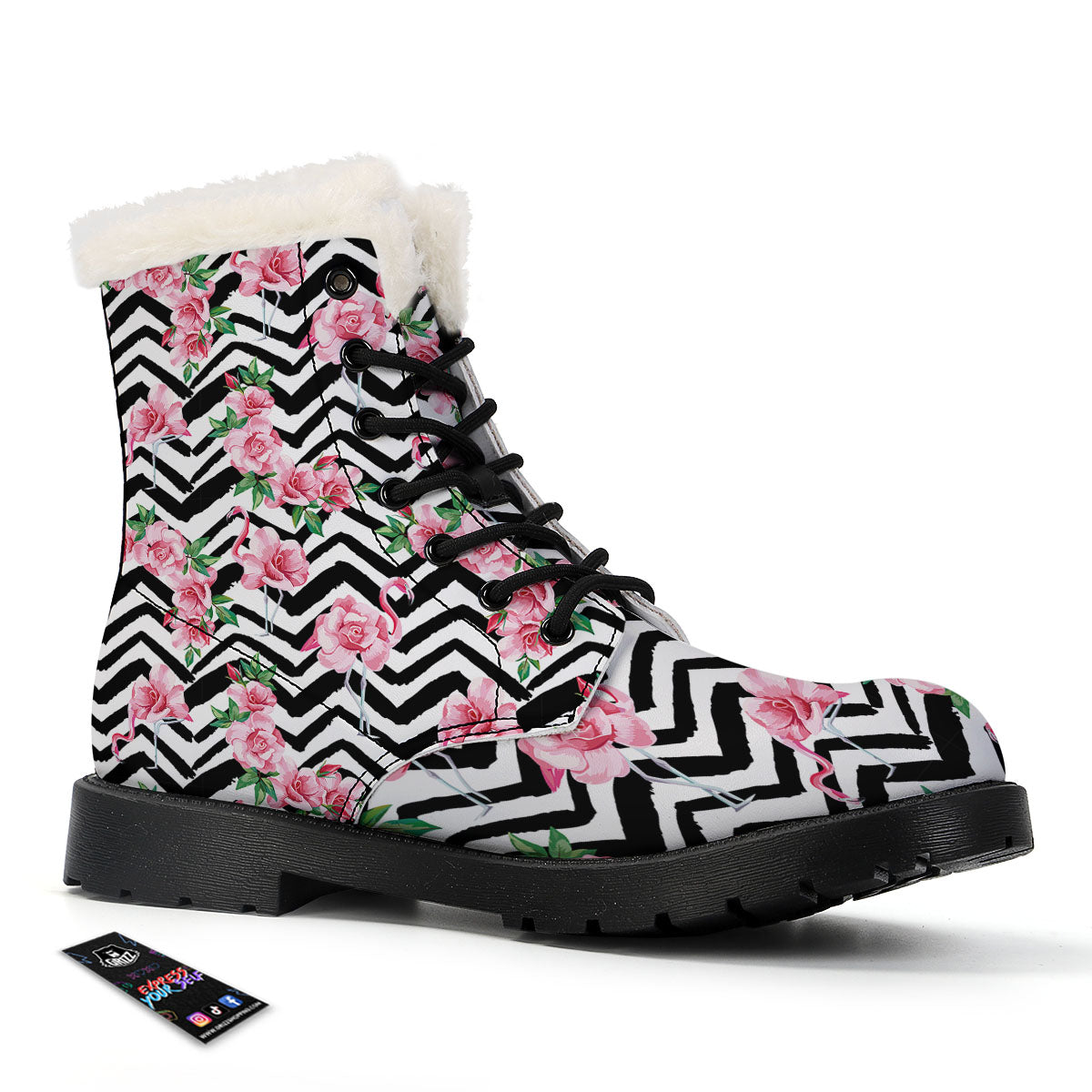 Rose Zigzag Pink Print Pattern Winter Boots-grizzshop