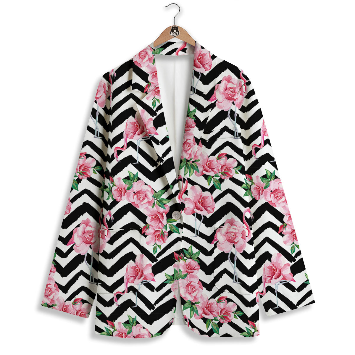 Rose Zigzag Pink Print Pattern Women's Blazer-grizzshop