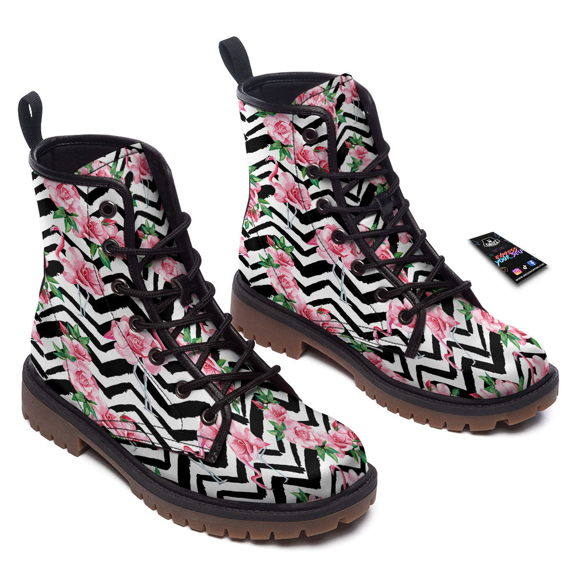 Rose Zigzag Pink Print Pattern Work Boots-grizzshop