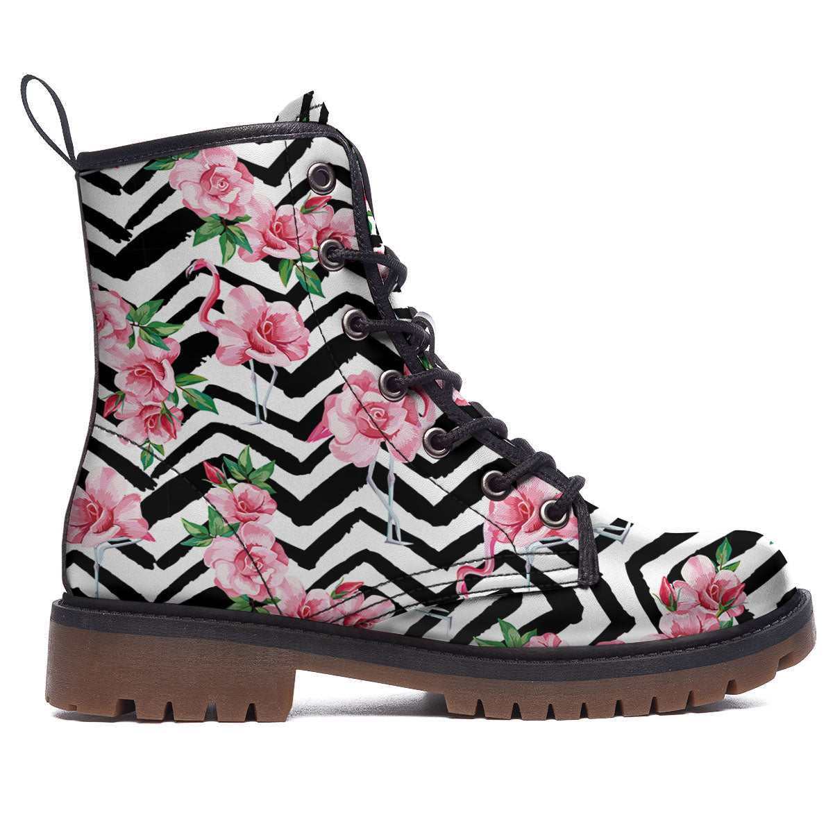 Rose Zigzag Pink Print Pattern Work Boots-grizzshop