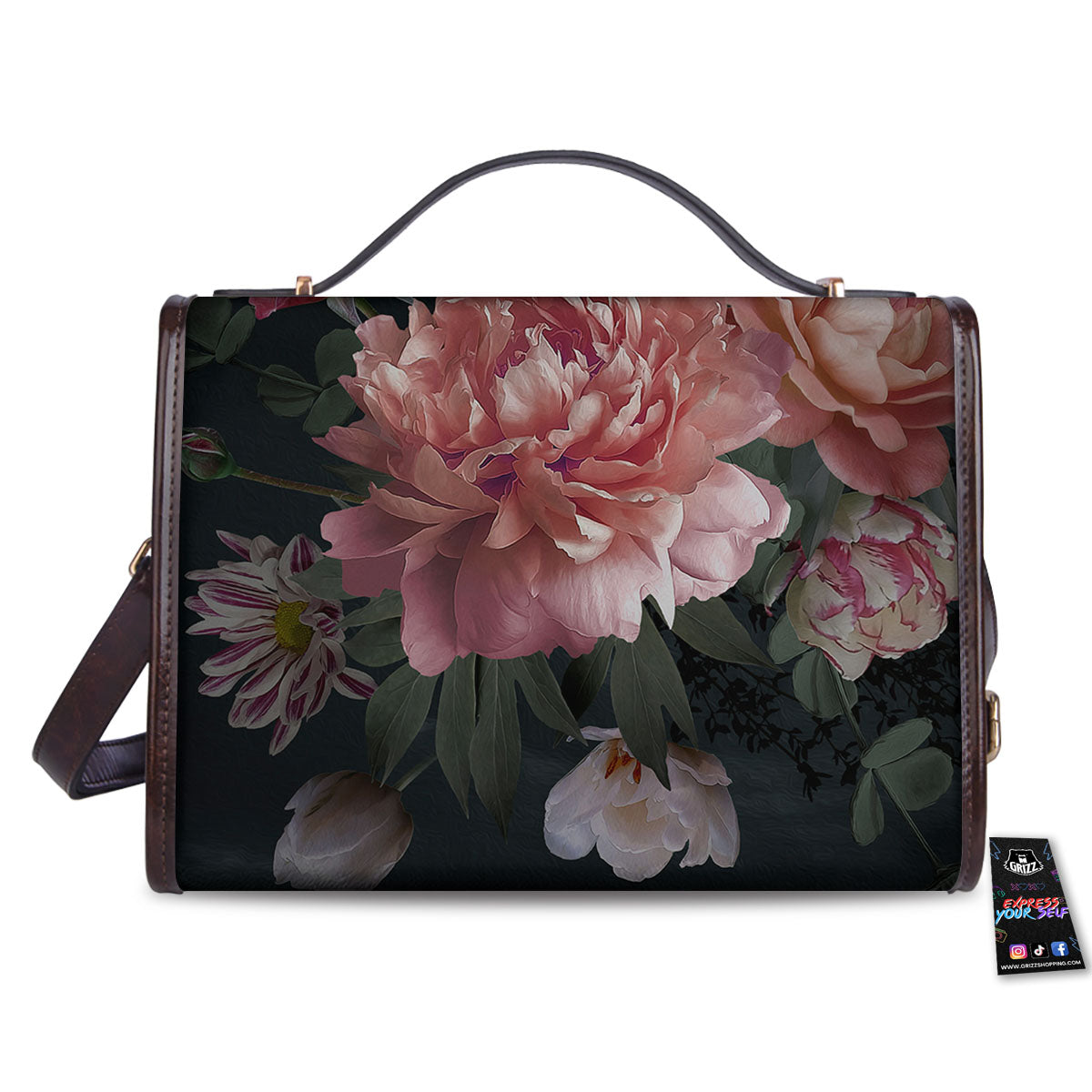 Rose And Peony Print Women's Satchel Bag