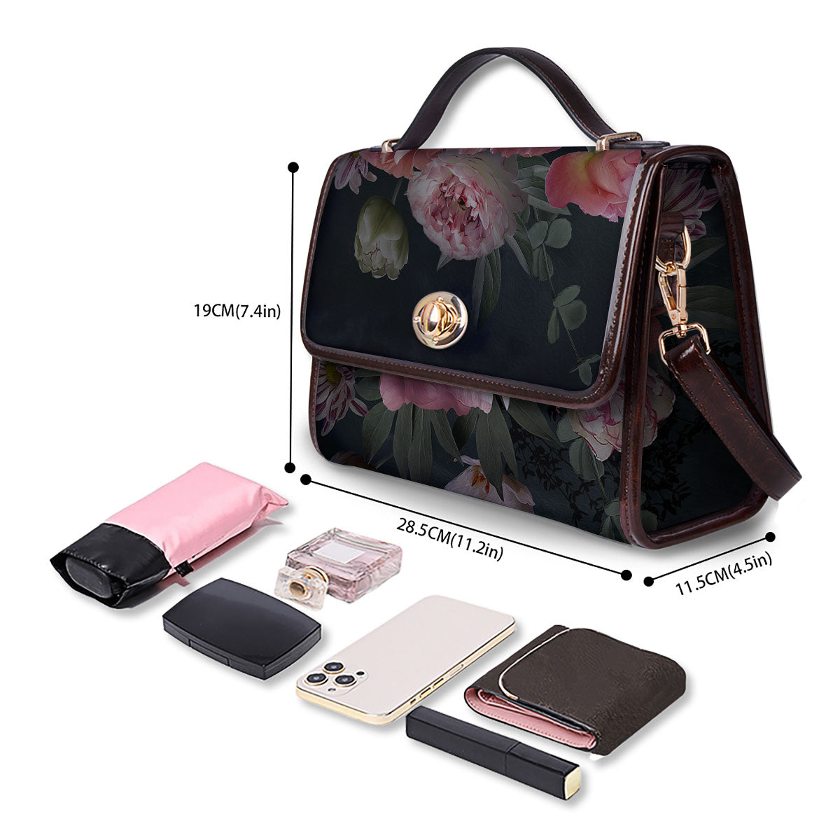 Rose And Peony Print Women's Satchel Bag