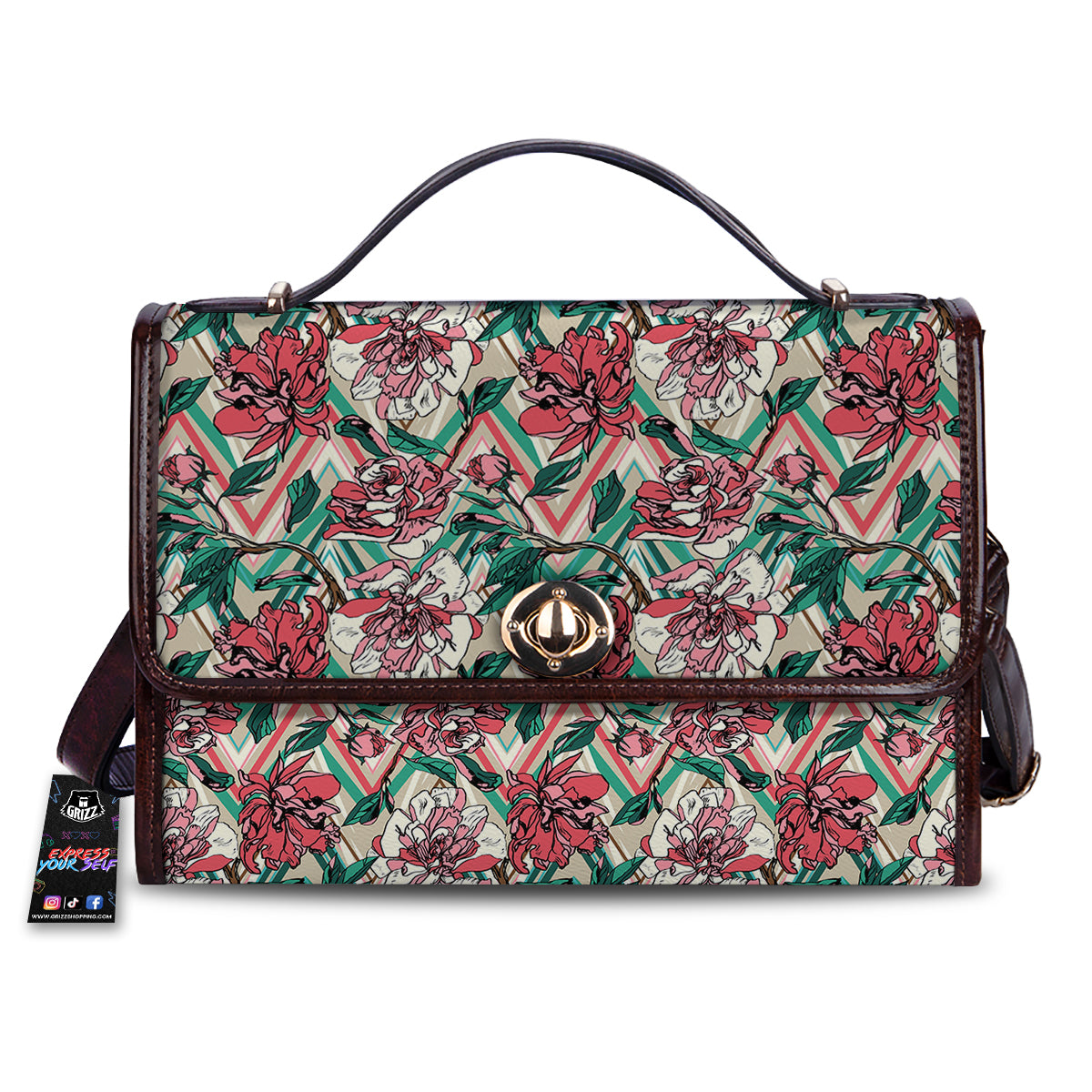 Rose And Zigzag Peony Print Pattern Women's Satchel Bag