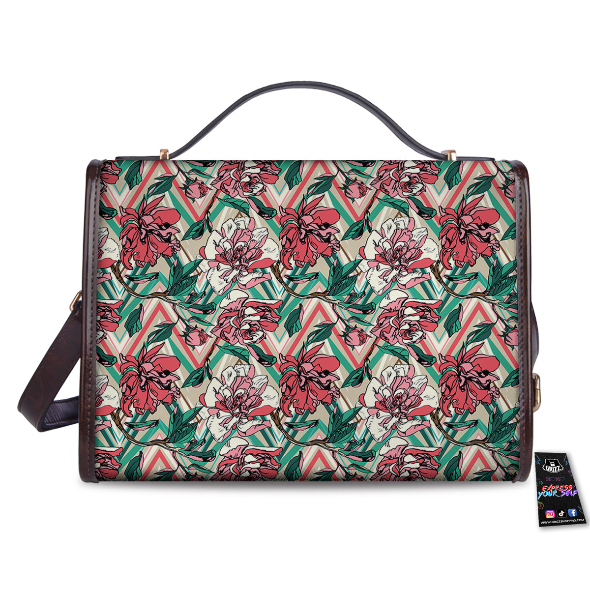 Rose And Zigzag Peony Print Pattern Women's Satchel Bag