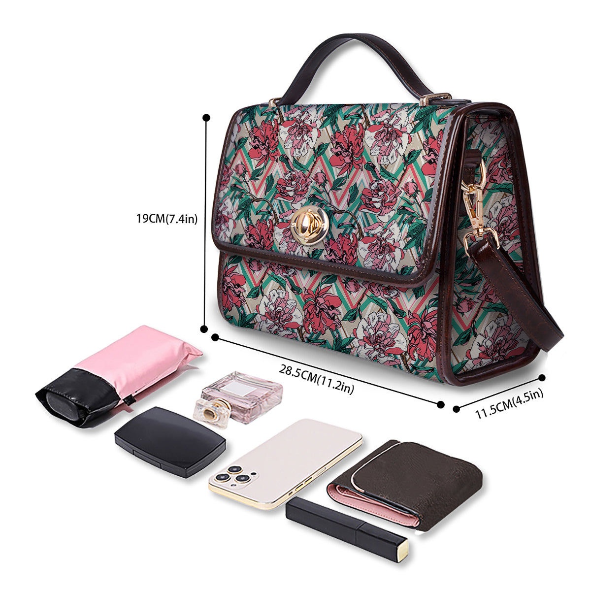 Rose And Zigzag Peony Print Pattern Women's Satchel Bag