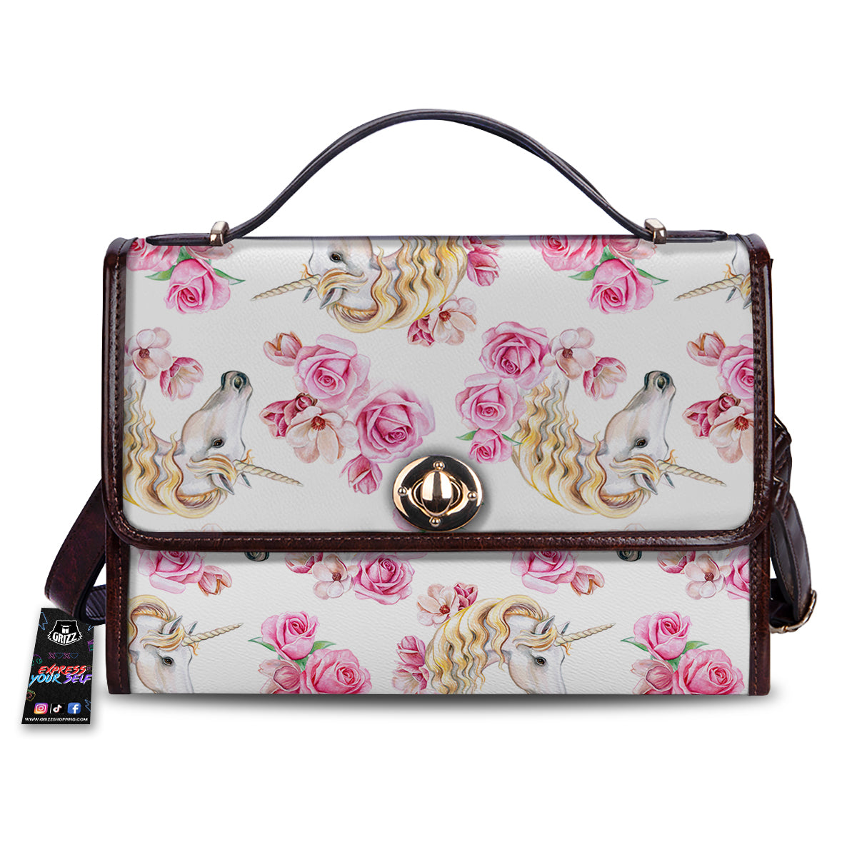 Rose Fairy White Unicorn Print Pattern Women's Satchel Bag