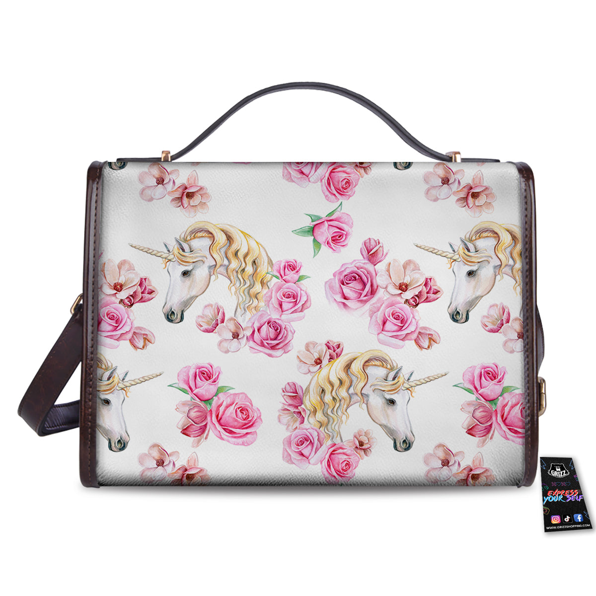 Rose Fairy White Unicorn Print Pattern Women's Satchel Bag