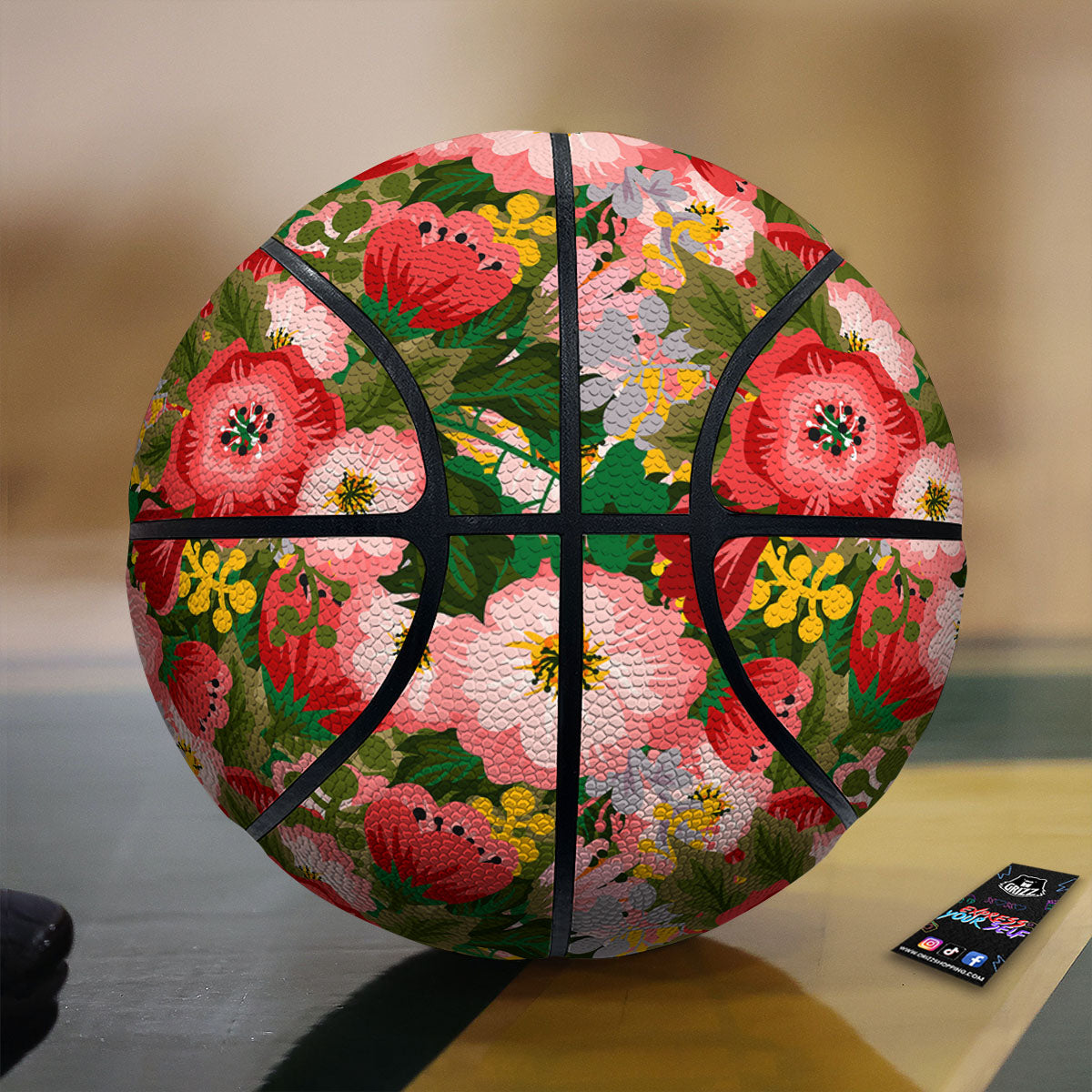 Rose Floral Pink Vintage Print Pattern Basketball