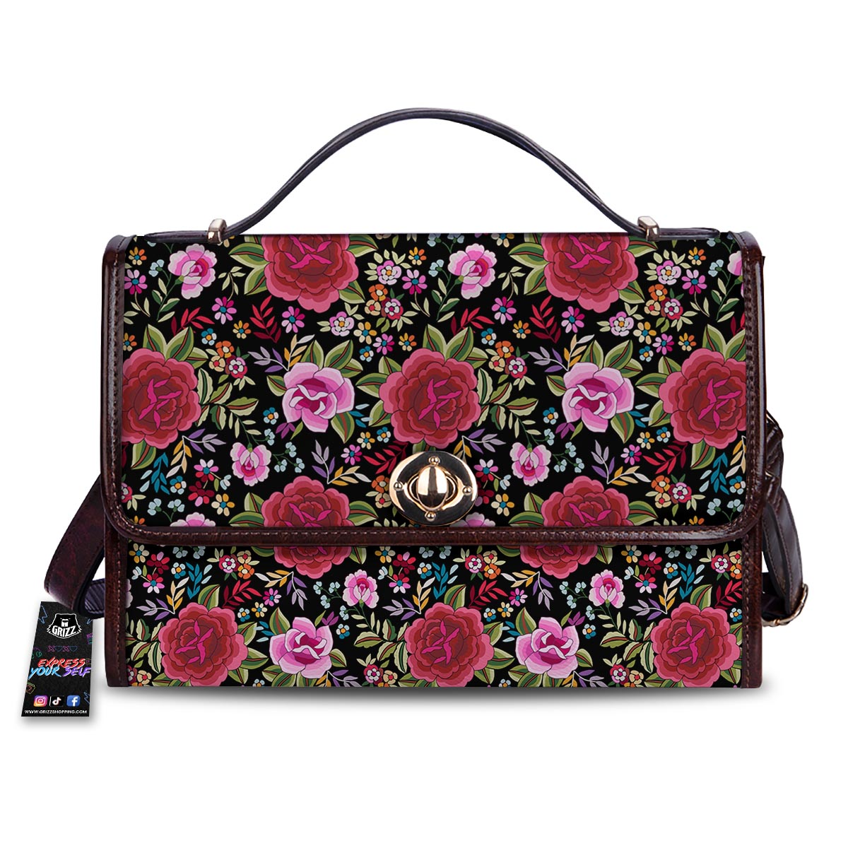 Rose Floral Red Pink Print Pattern Women's Satchel Bag