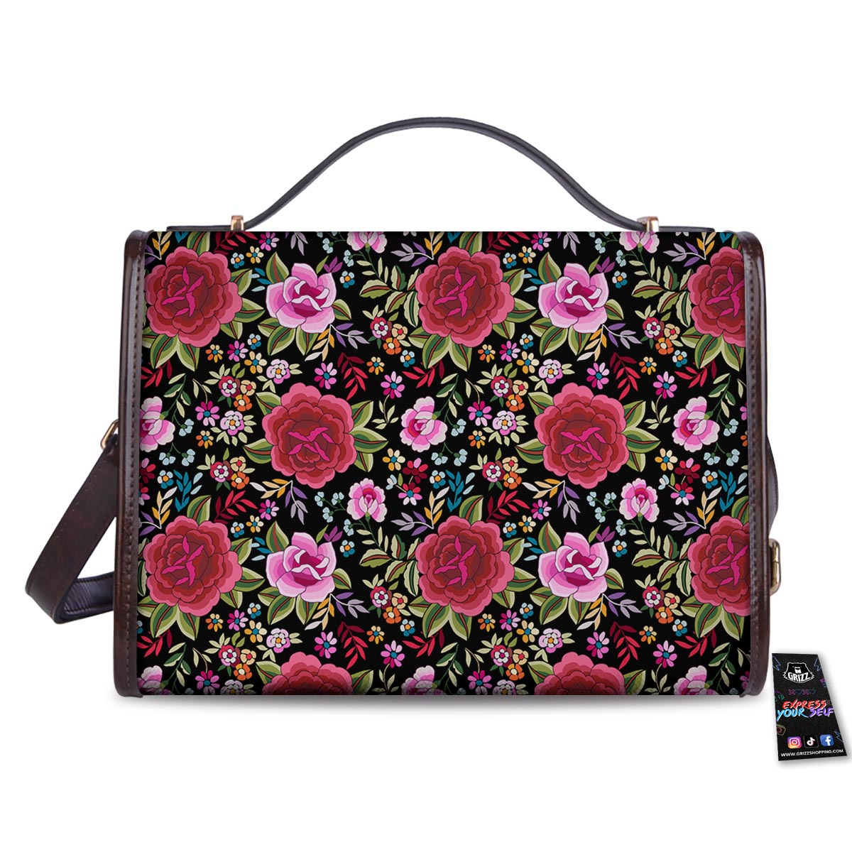 Rose Floral Red Pink Print Pattern Women's Satchel Bag