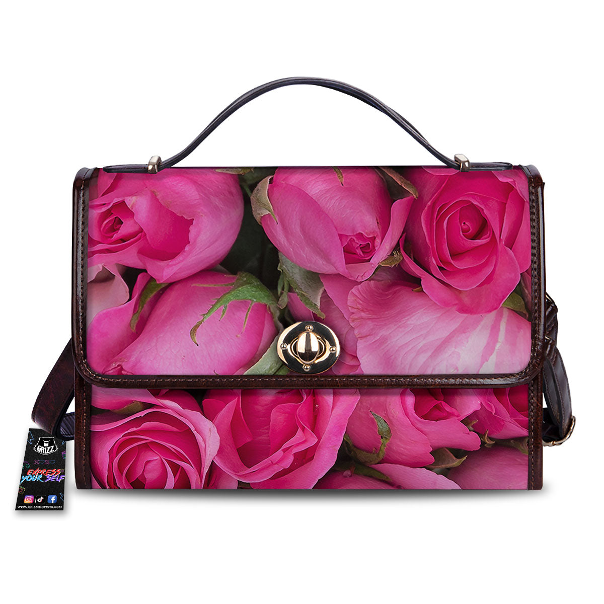 Rose Hot Pink Print Women's Satchel Bag