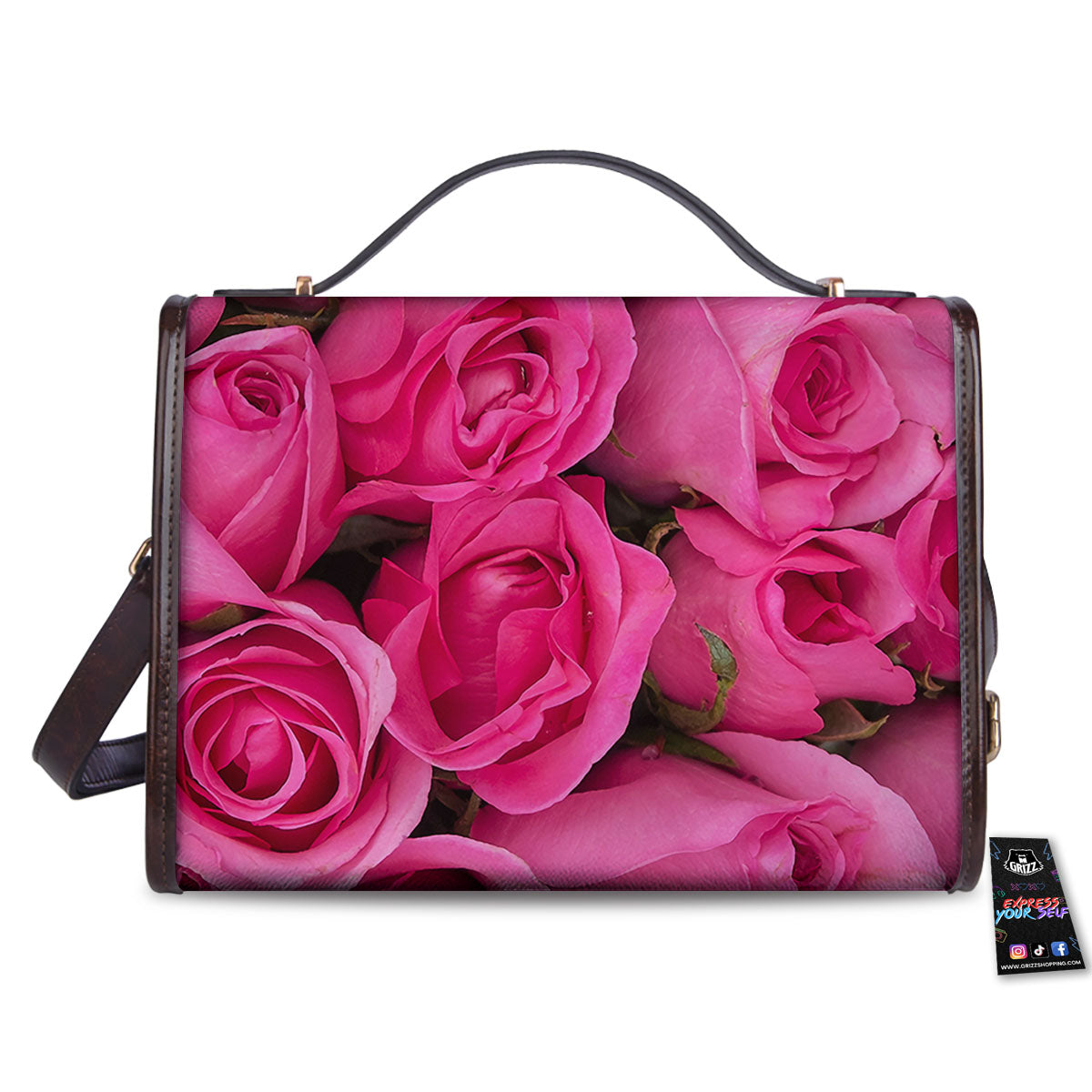 Rose Hot Pink Print Women's Satchel Bag