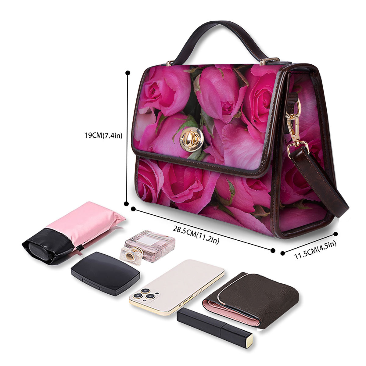 Rose Hot Pink Print Women's Satchel Bag