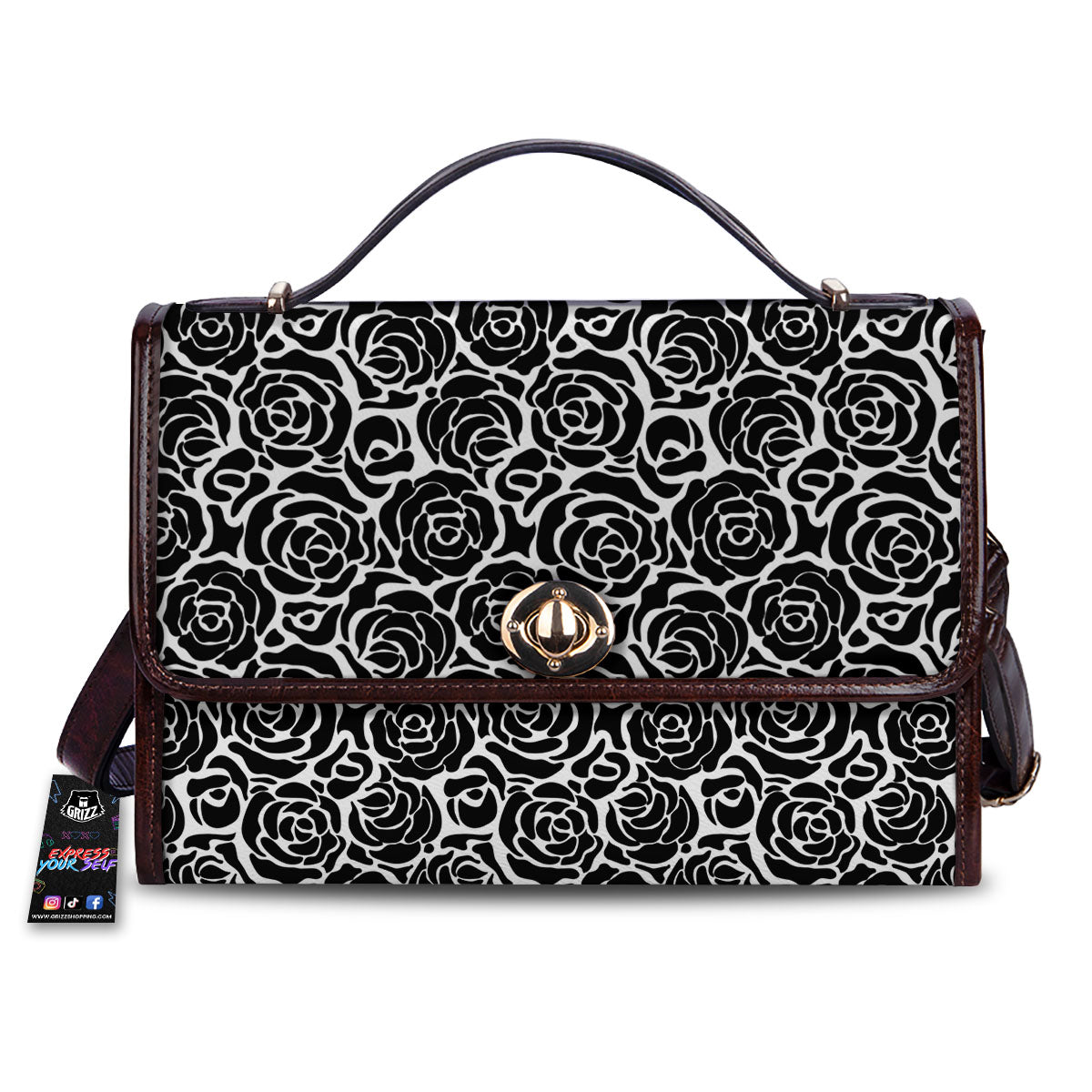 Rose Print Monochrome Pattern Women's Satchel Bag