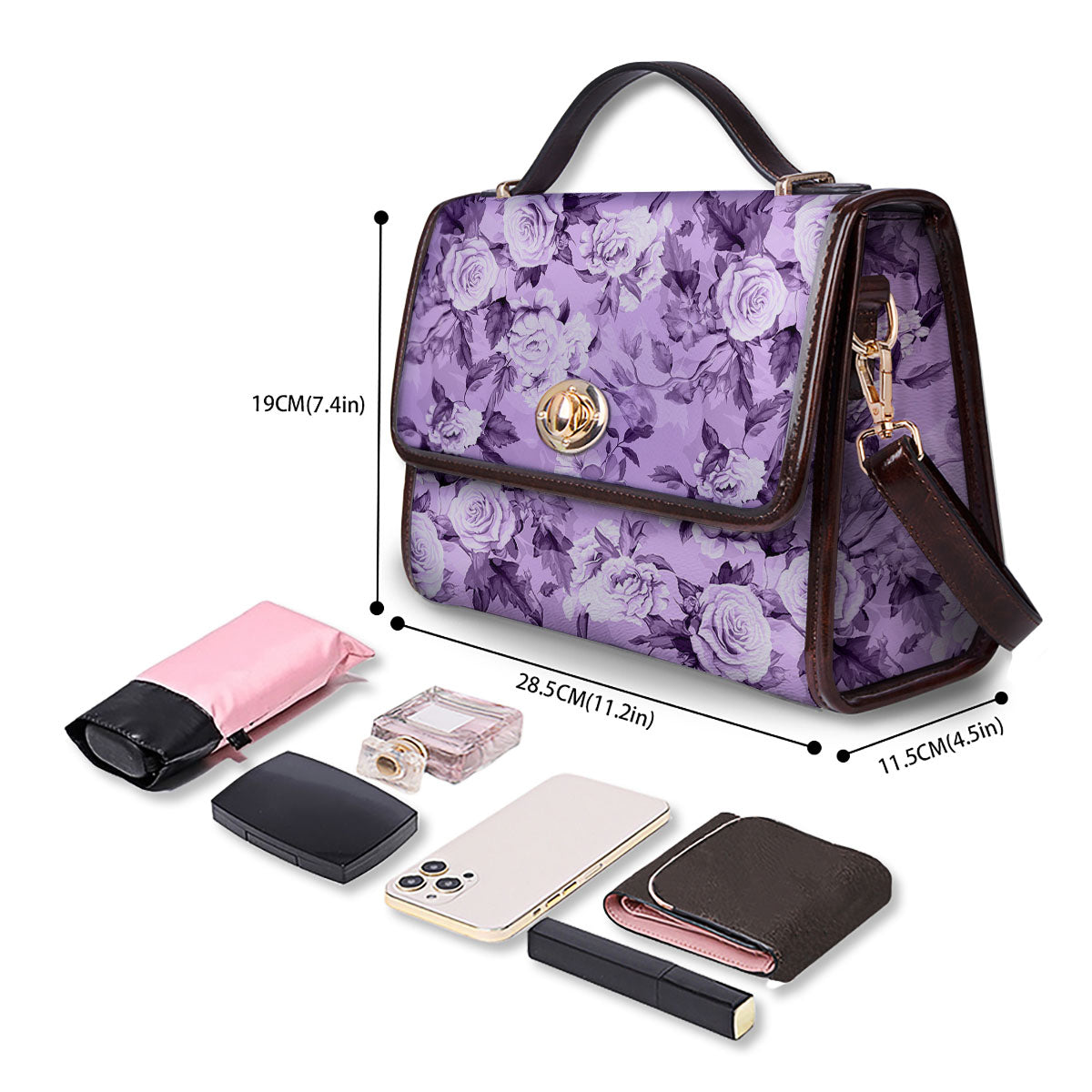 Rose Purple Print Pattern Women's Satchel Bag