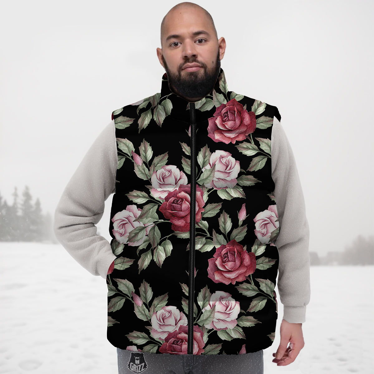 Rose Valentine's Day Print Pattern Down Vest