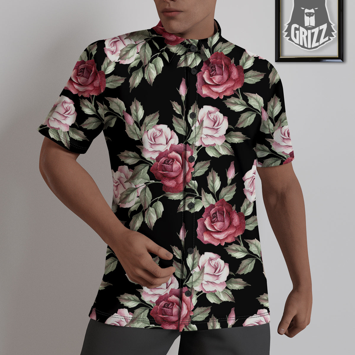 Rose Valentine's Day Print Pattern Untucked Shirts-grizzshop