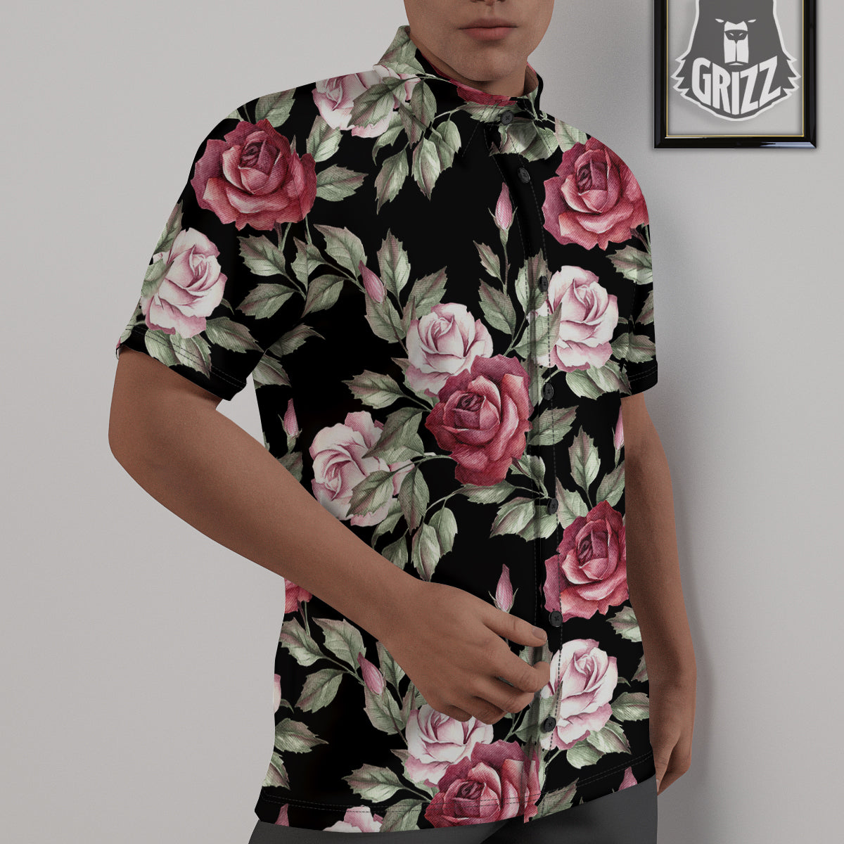 Rose Valentine's Day Print Pattern Untucked Shirts-grizzshop