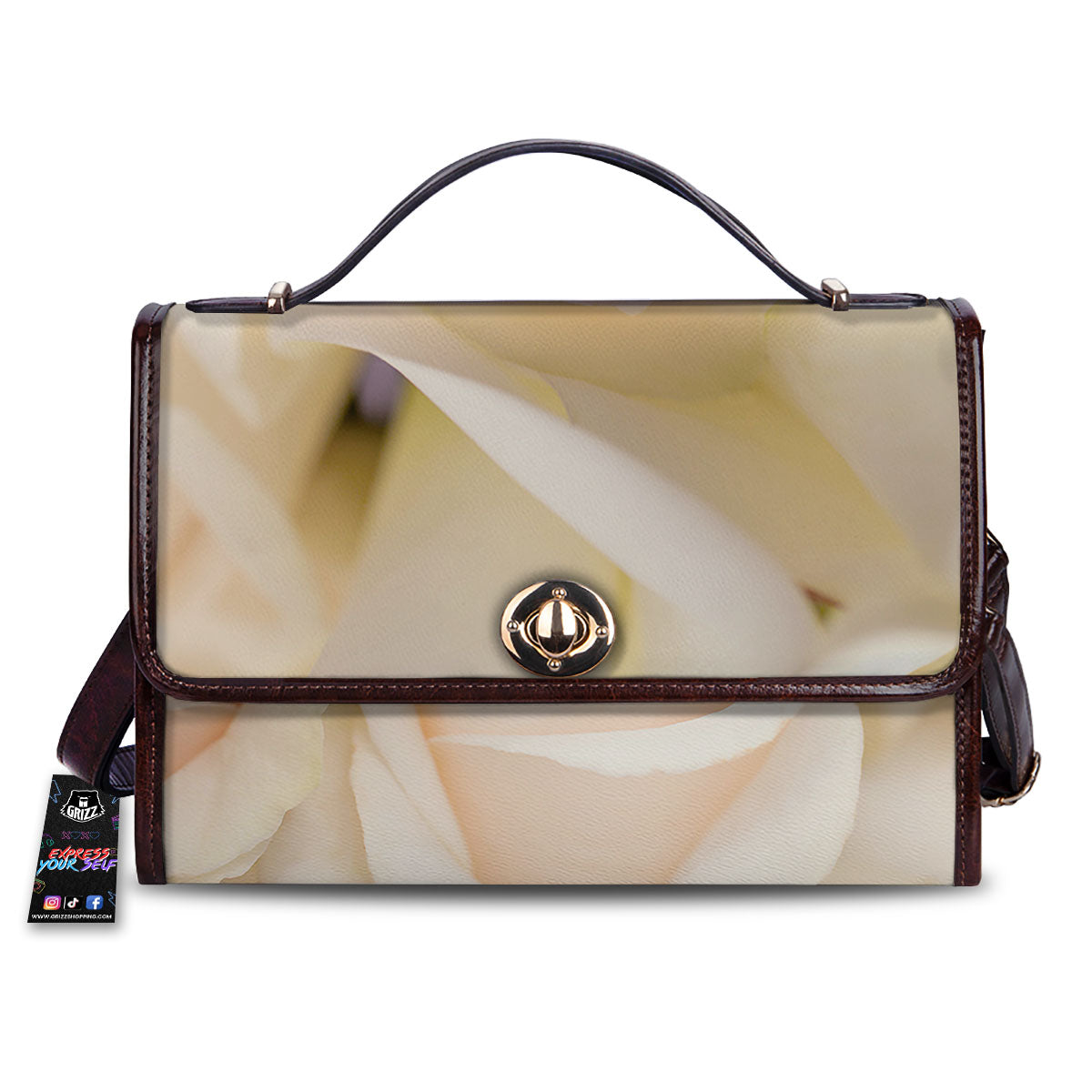 Rose White Print Women's Satchel Bag