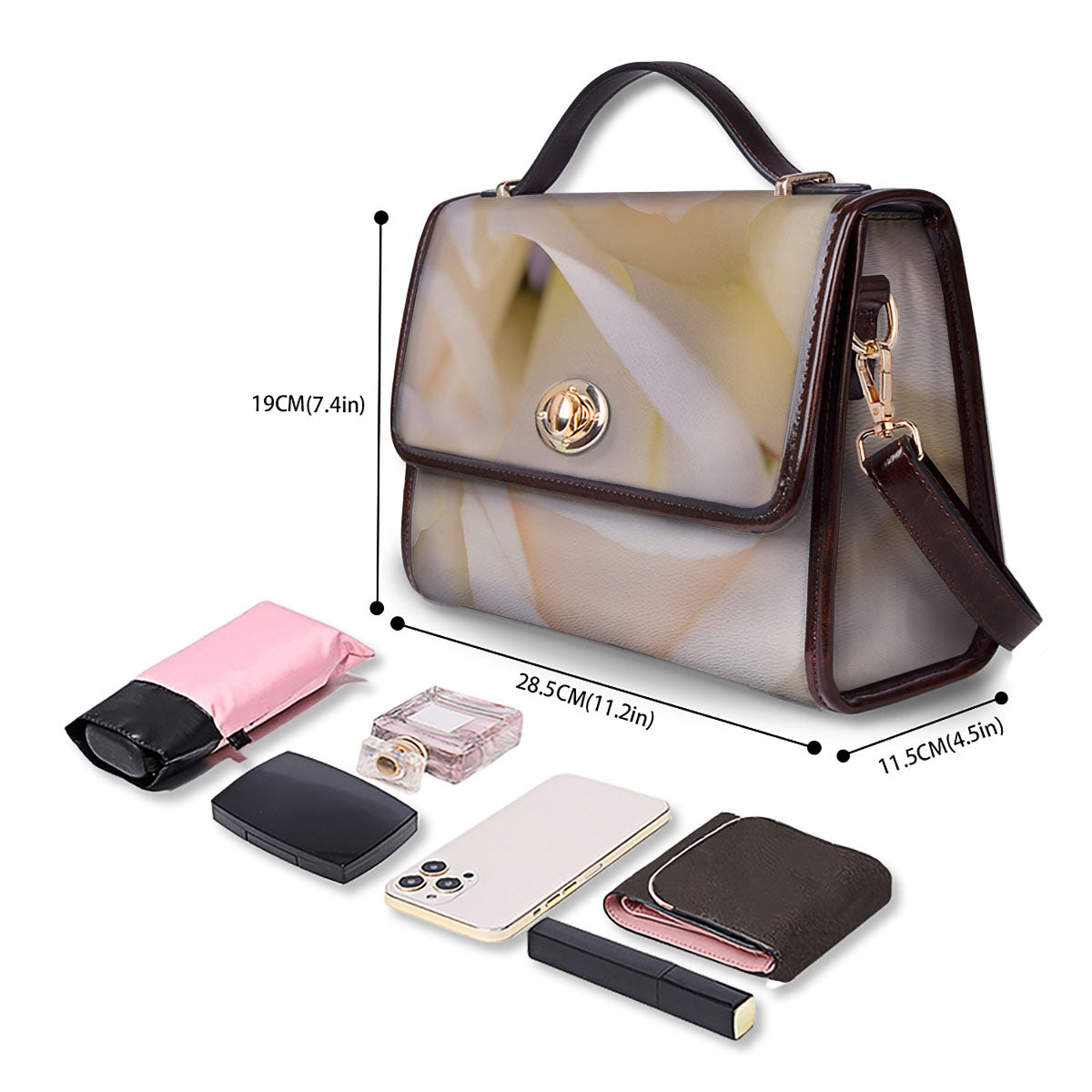 Rose White Print Women's Satchel Bag
