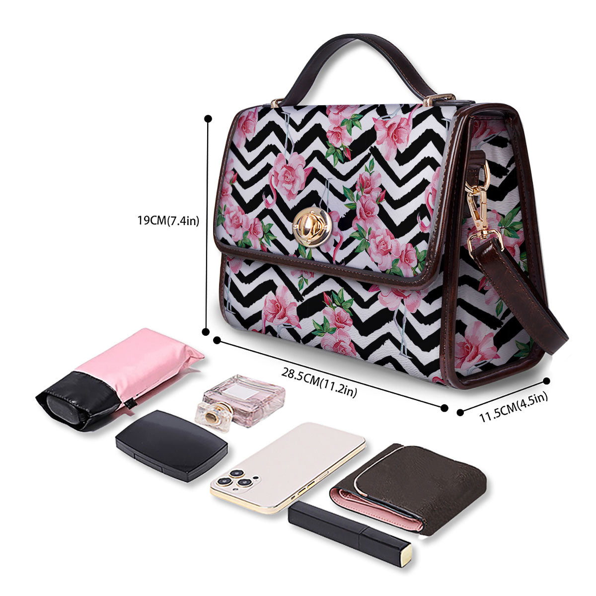 Rose Zigzag Pink Print Pattern Women's Satchel Bag