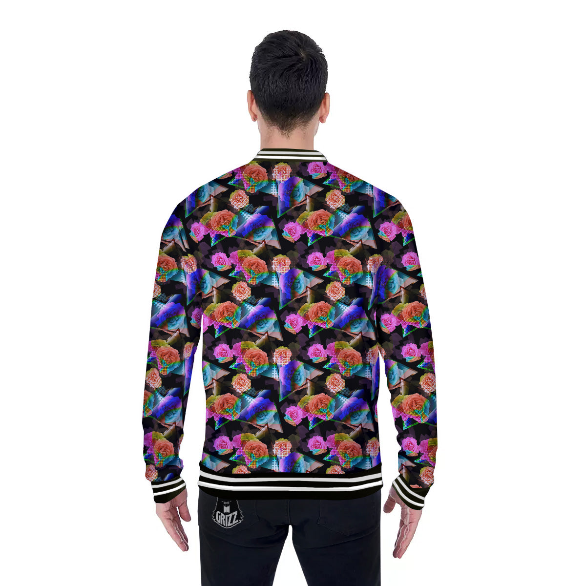 Roses Colorful Gradient Triangle Print Pattern Baseball Jacket-grizzshop