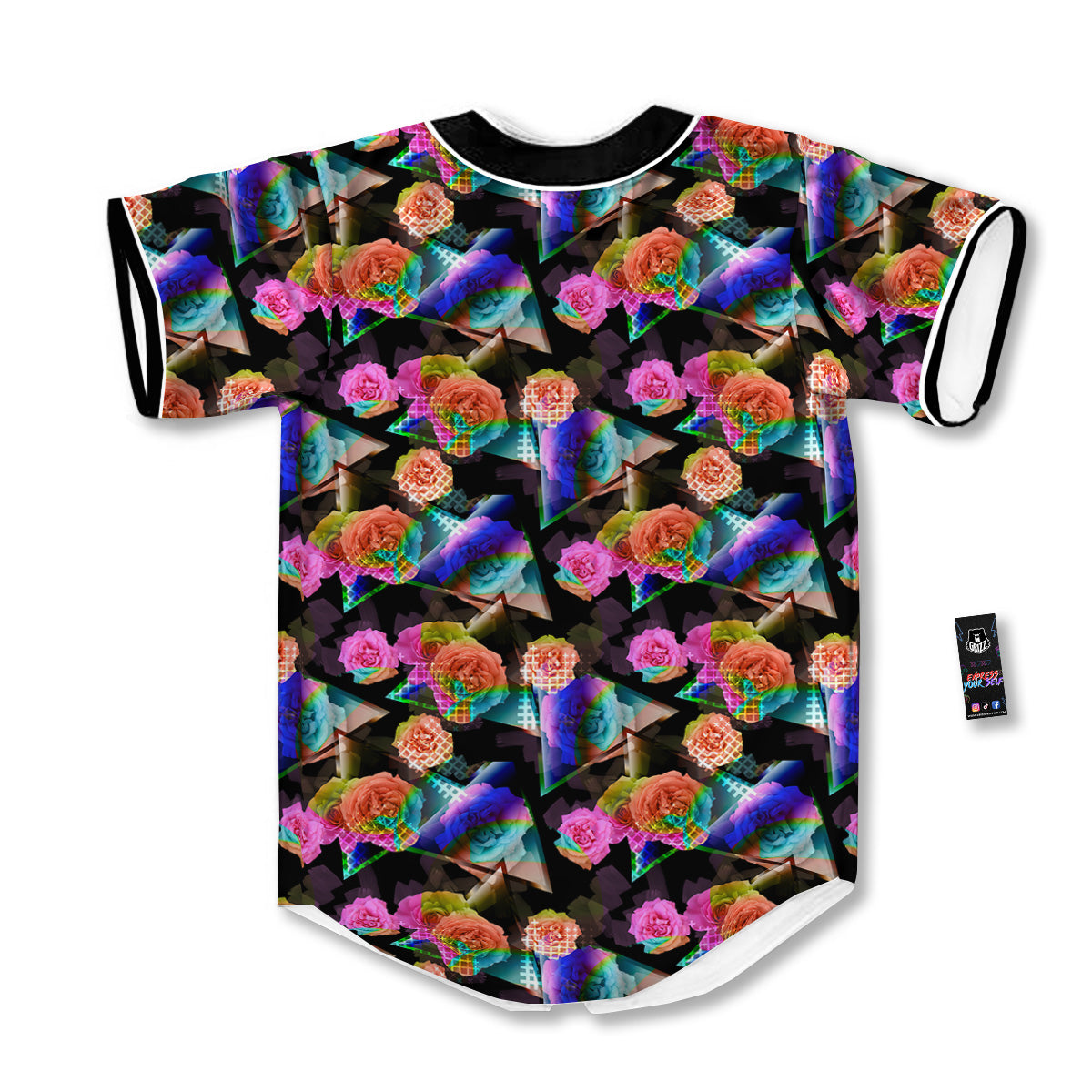Roses Colorful Gradient Triangle Print Pattern Baseball Jersey-grizzshop