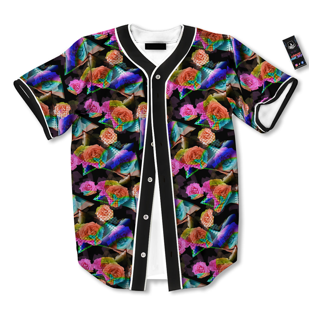 Roses Colorful Gradient Triangle Print Pattern Baseball Jersey-grizzshop