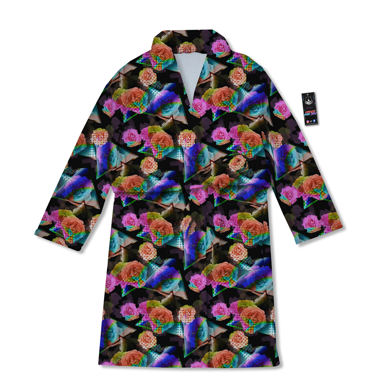 Roses Colorful Gradient Triangle Print Pattern Bathrobe-grizzshop