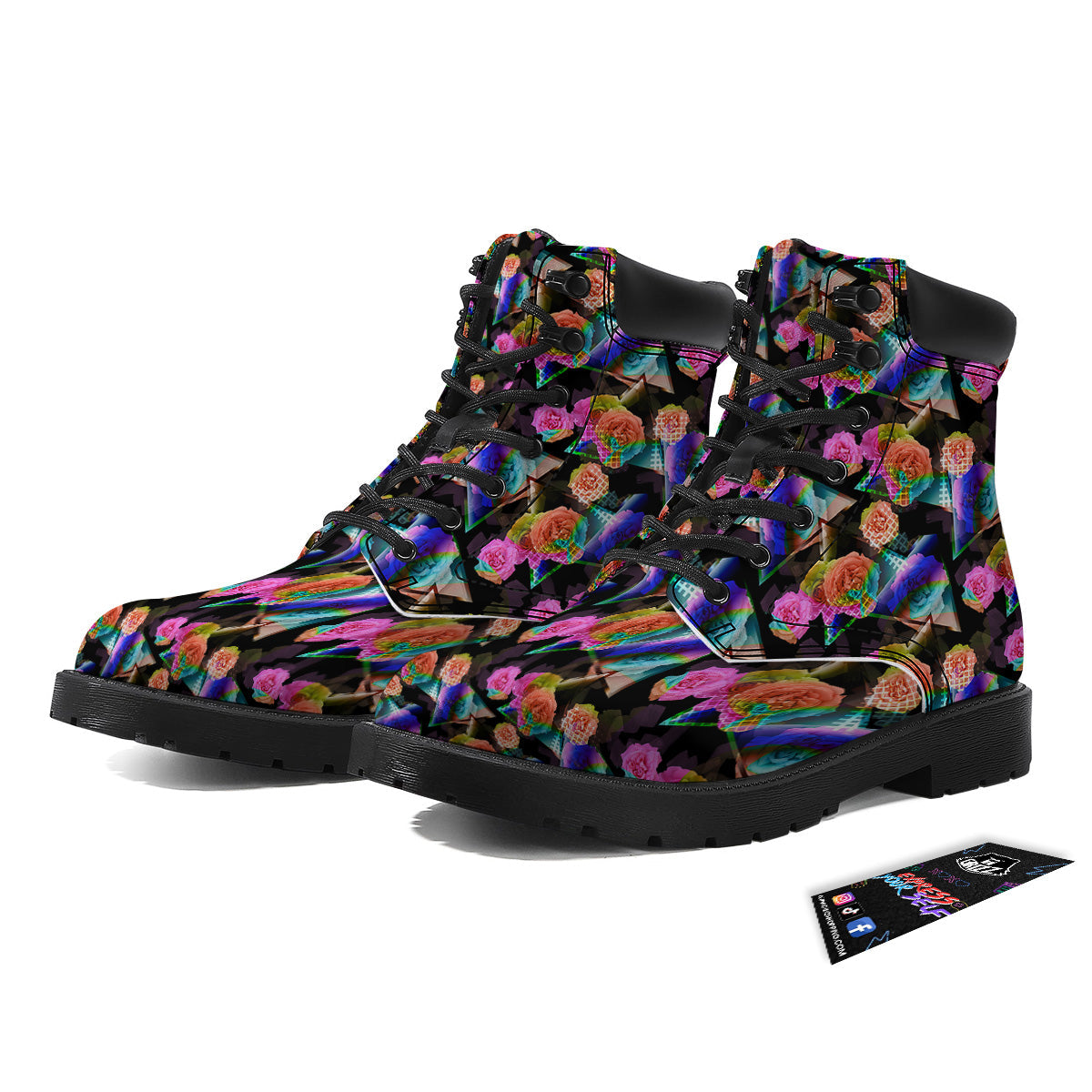 Roses Colorful Gradient Triangle Print Pattern Boots-grizzshop