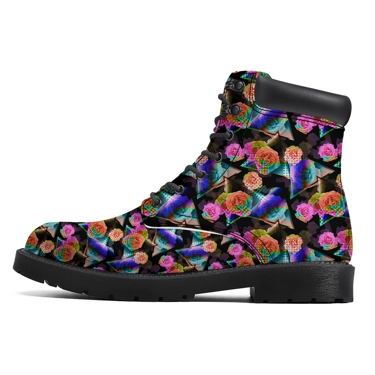 Roses Colorful Gradient Triangle Print Pattern Boots-grizzshop