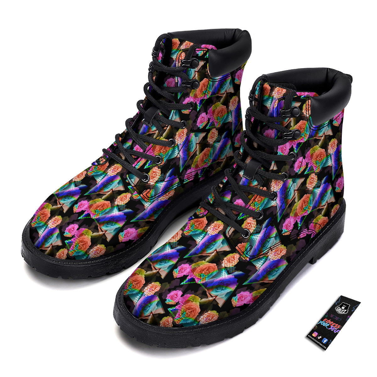 Roses Colorful Gradient Triangle Print Pattern Boots-grizzshop
