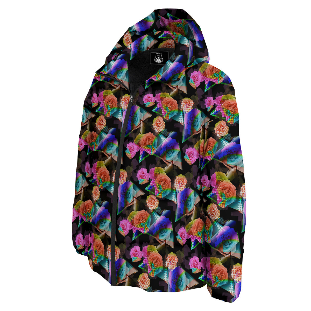 Roses Colorful Gradient Triangle Print Pattern Down Jacket-grizzshop