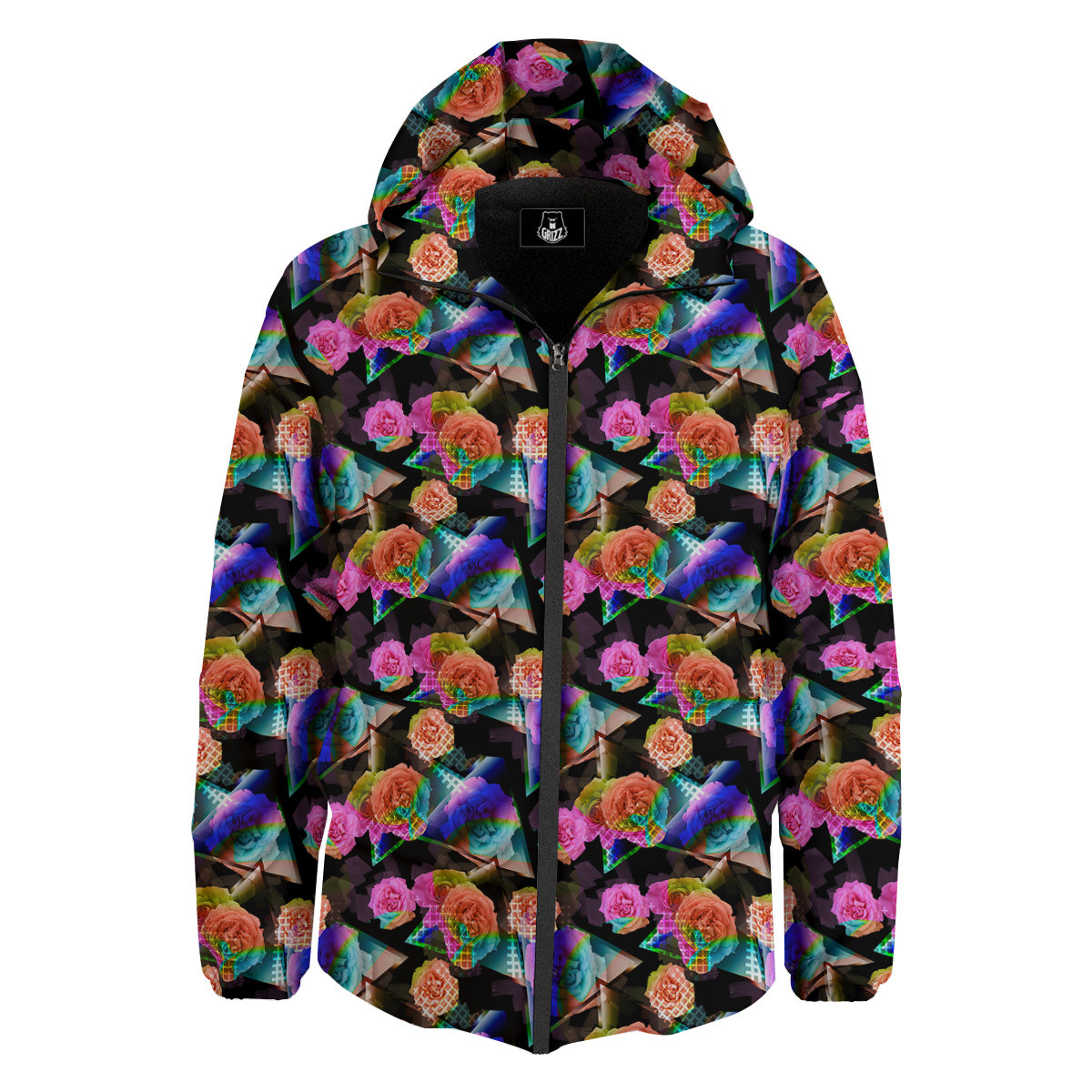 Roses Colorful Gradient Triangle Print Pattern Down Jacket-grizzshop