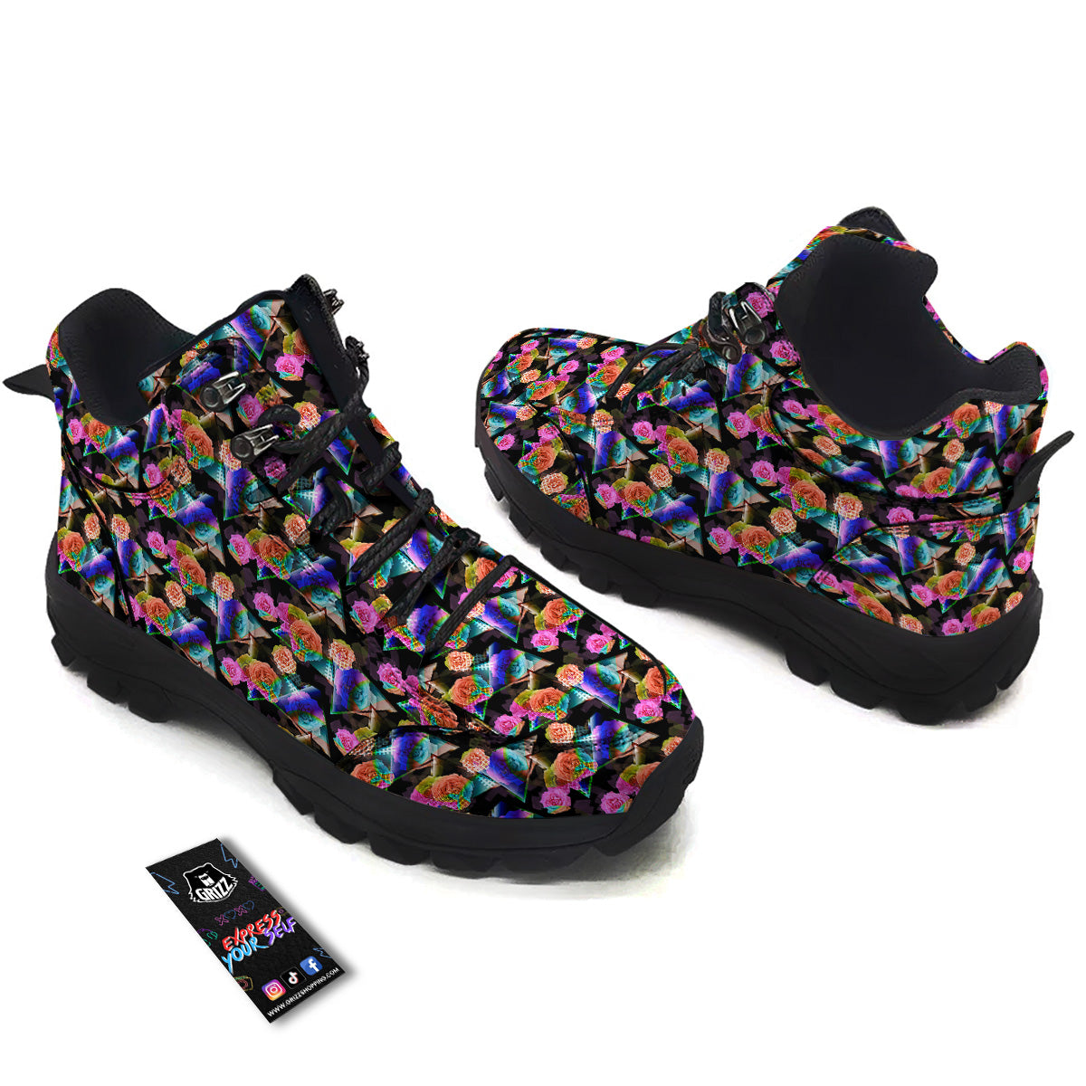 Roses Colorful Gradient Triangle Print Pattern Hiking Shoes-grizzshop
