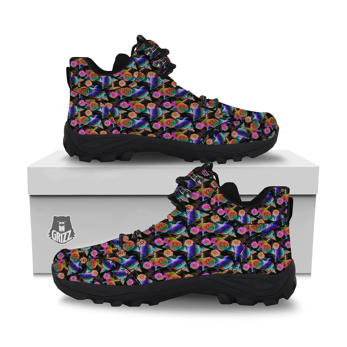 Roses Colorful Gradient Triangle Print Pattern Hiking Shoes-grizzshop
