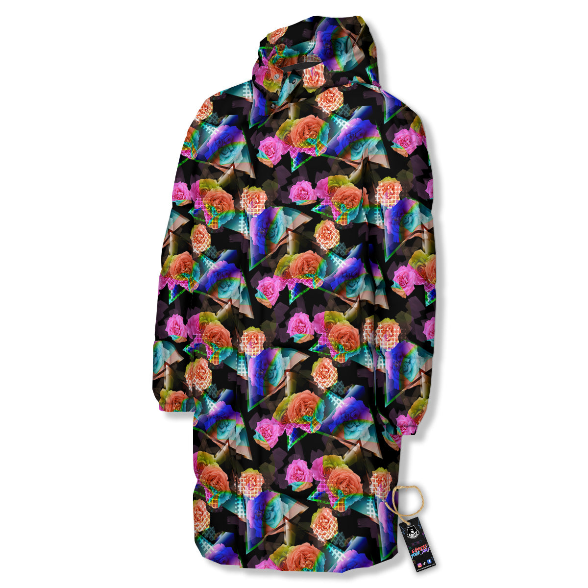 Roses Colorful Gradient Triangle Print Pattern Long Down Jacket-grizzshop
