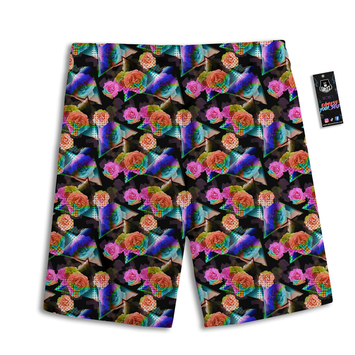 Roses Colorful Gradient Triangle Print Pattern Men's Athletic Shorts