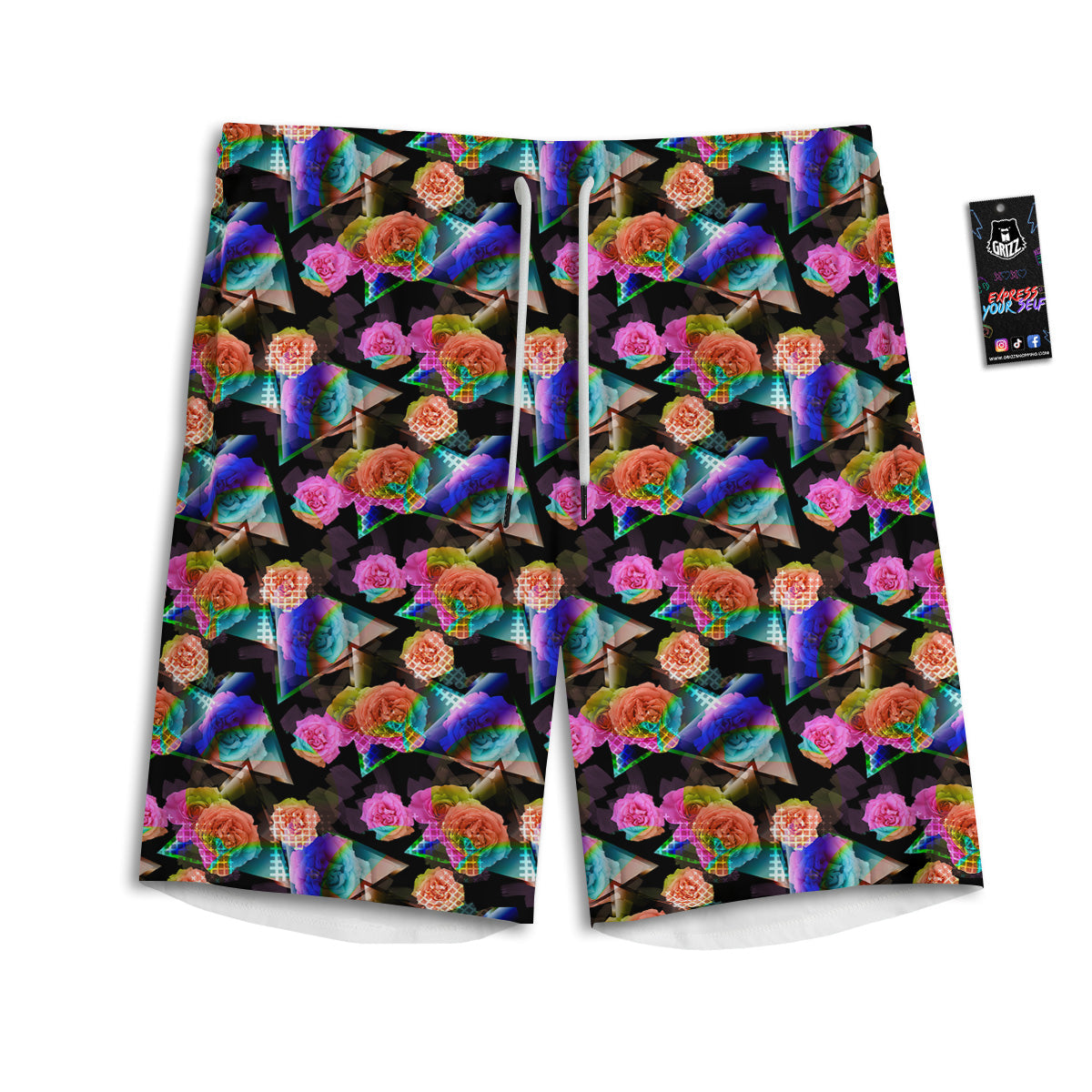 Roses Colorful Gradient Triangle Print Pattern Men's Athletic Shorts