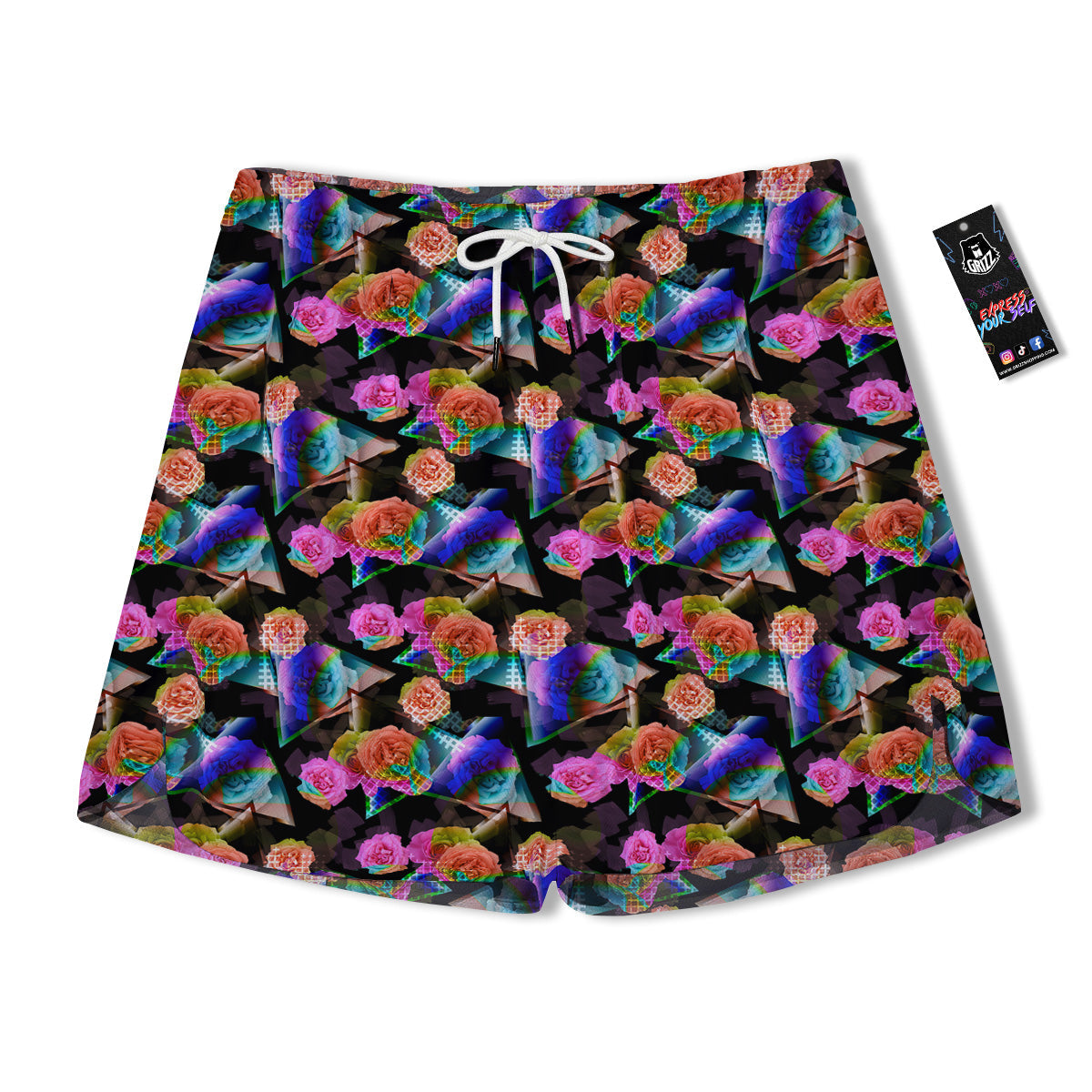 Roses Colorful Gradient Triangle Print Pattern Men's Running Shorts-grizzshop
