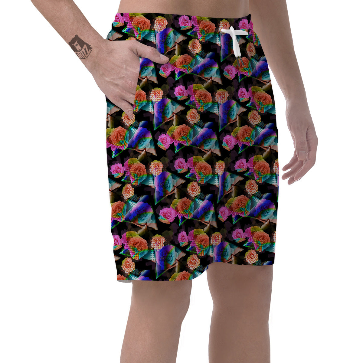 Roses Colorful Gradient Triangle Print Pattern Men's Shorts-grizzshop