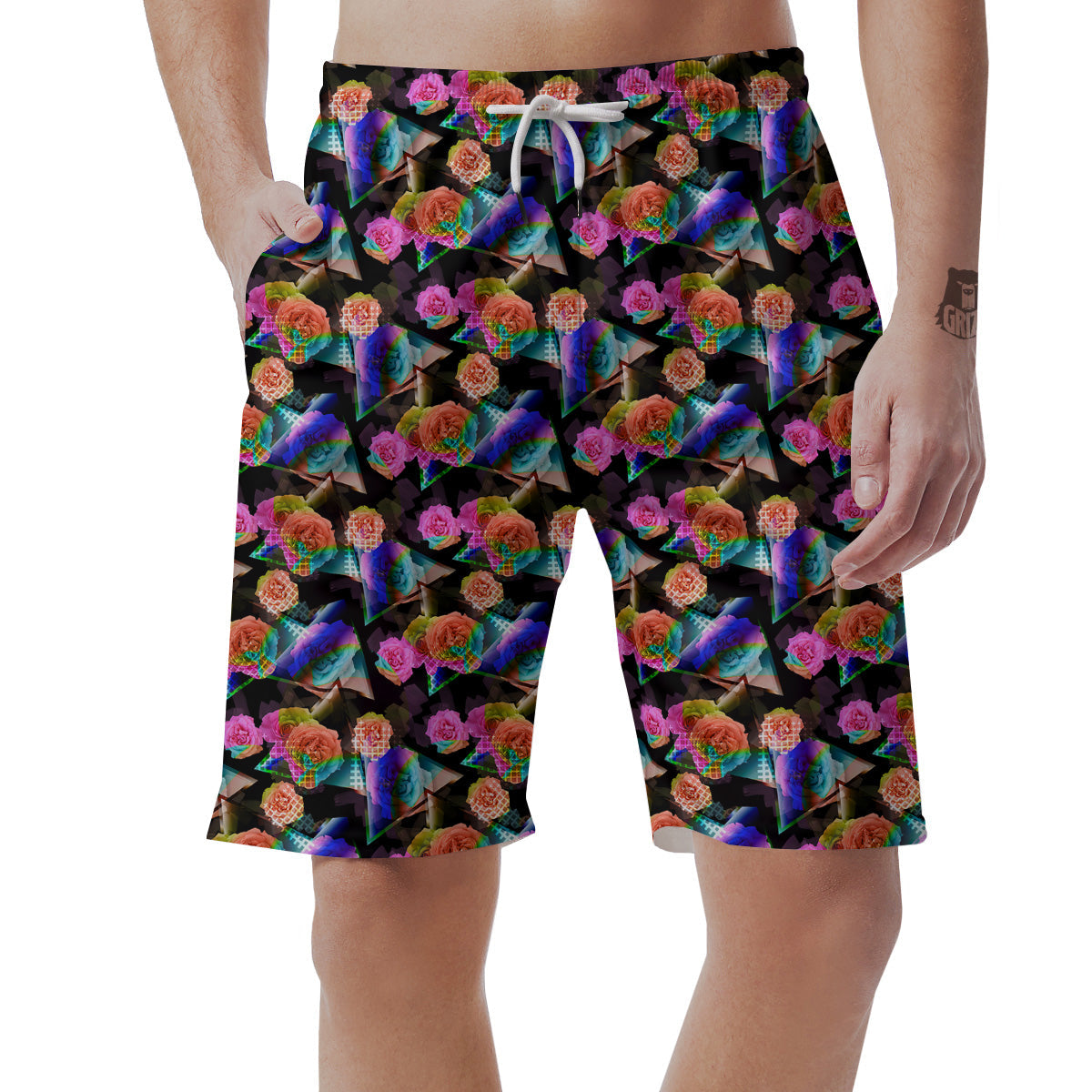 Roses Colorful Gradient Triangle Print Pattern Men's Shorts-grizzshop