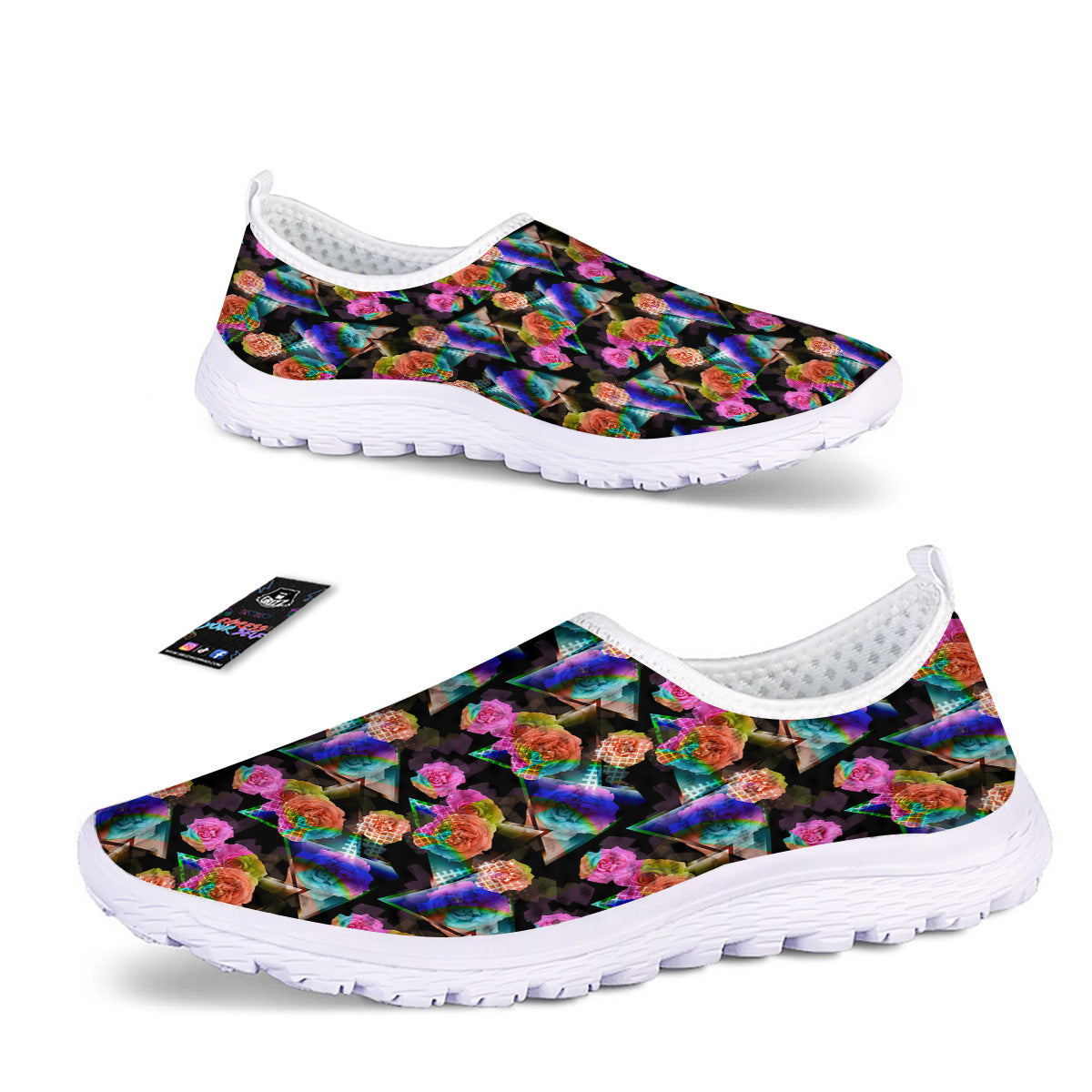 Roses Colorful Gradient Triangle Print Pattern Nurse Shoes-grizzshop