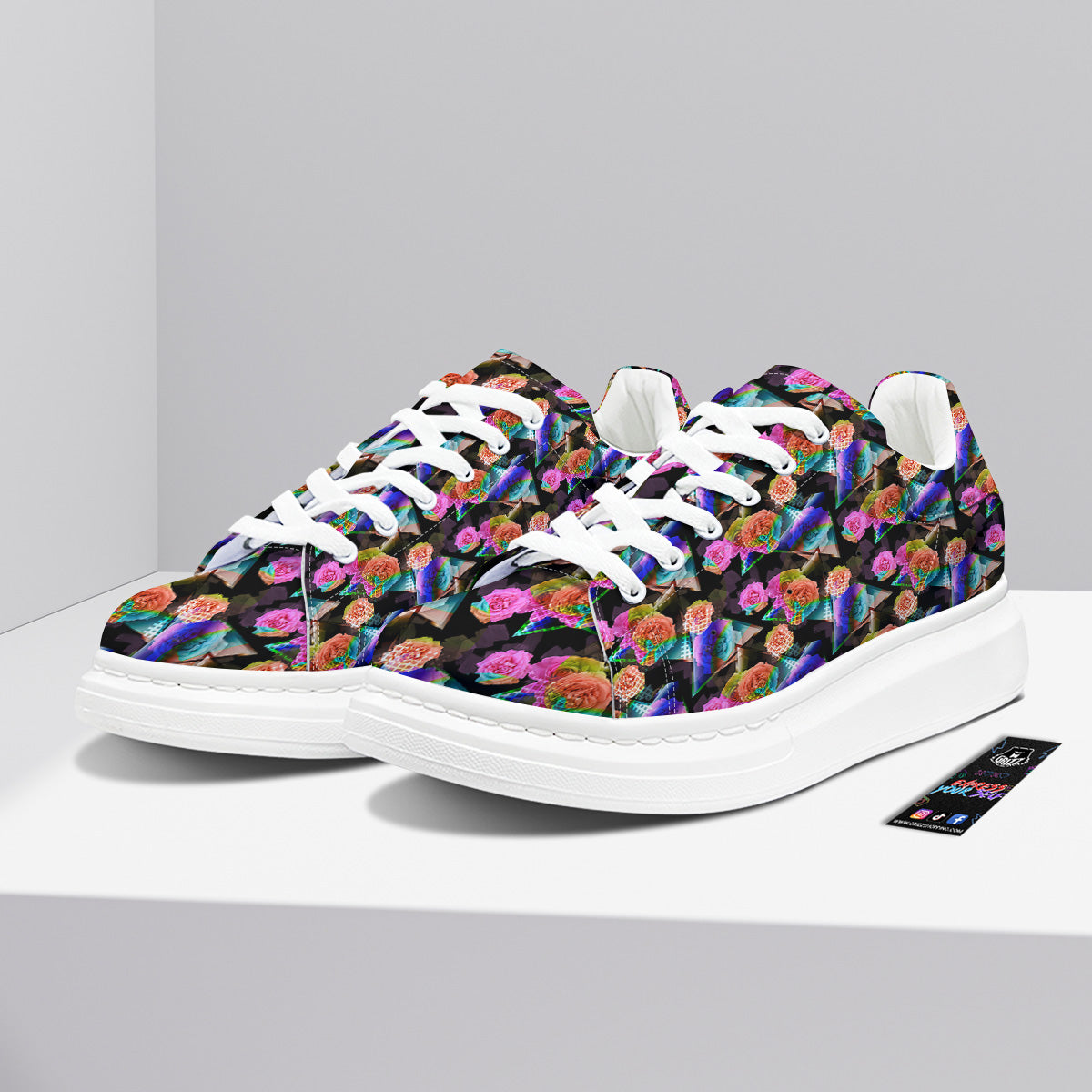 Roses Colorful Gradient Triangle Print Pattern Platform Shoes-grizzshop
