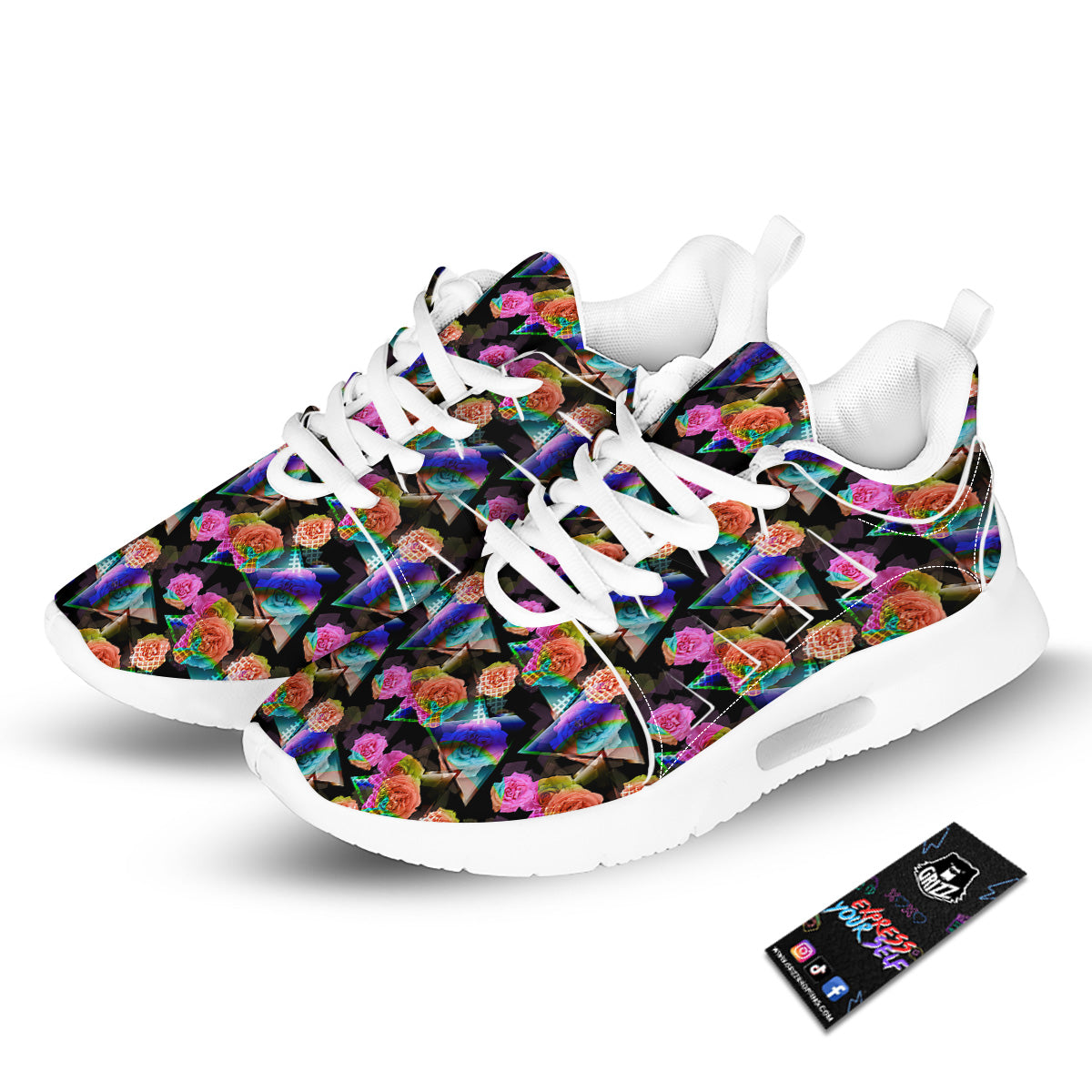 Roses Colorful Gradient Triangle Print Pattern Tennis Shoes-grizzshop