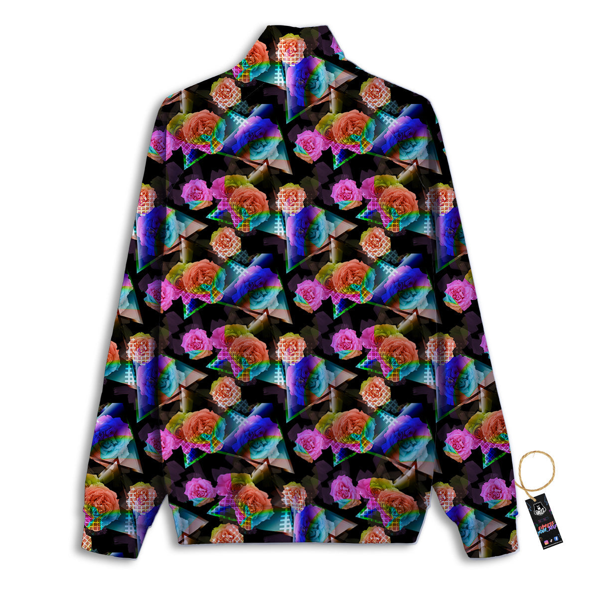 Roses Colorful Gradient Triangle Print Pattern Track Jacket-grizzshop