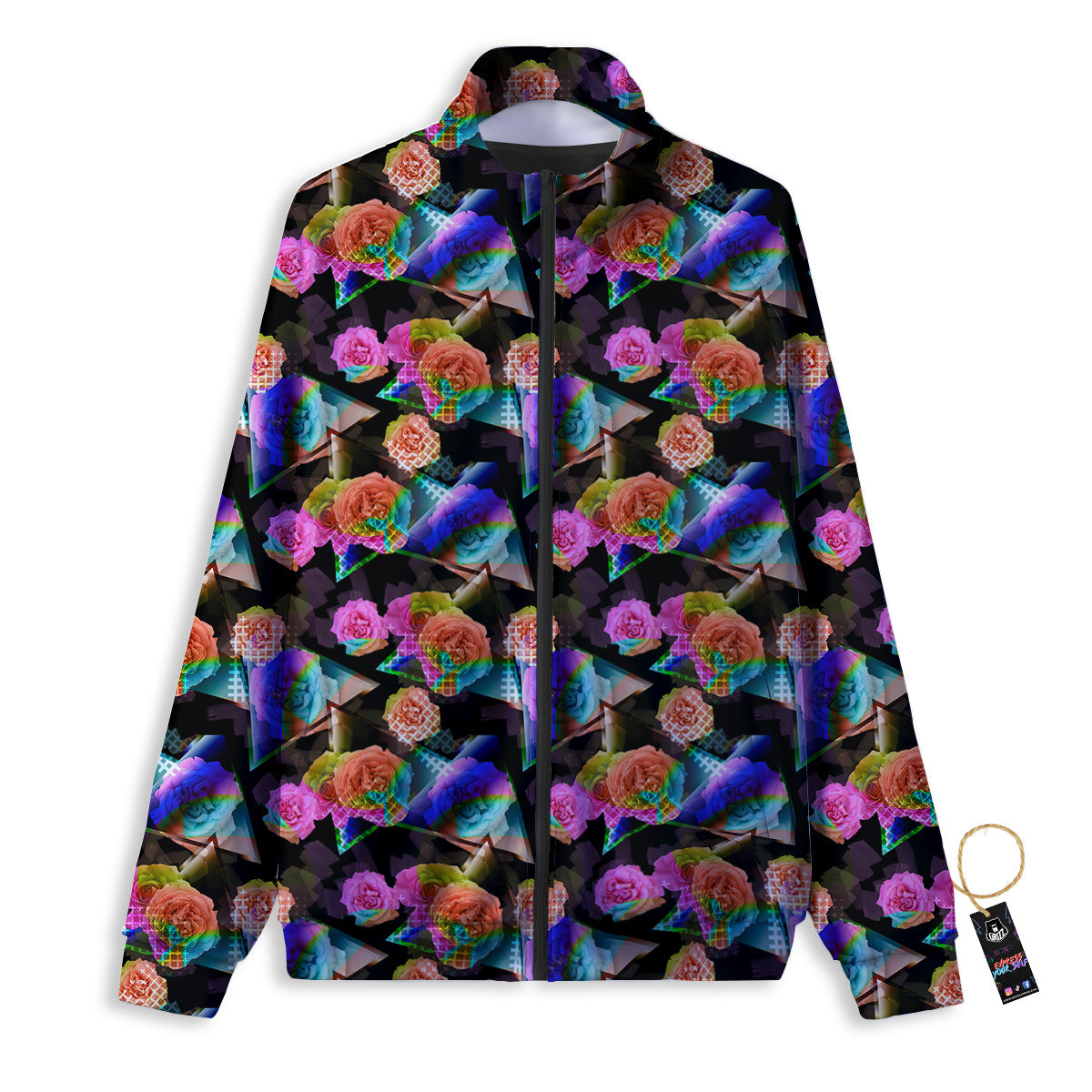 Roses Colorful Gradient Triangle Print Pattern Track Jacket-grizzshop