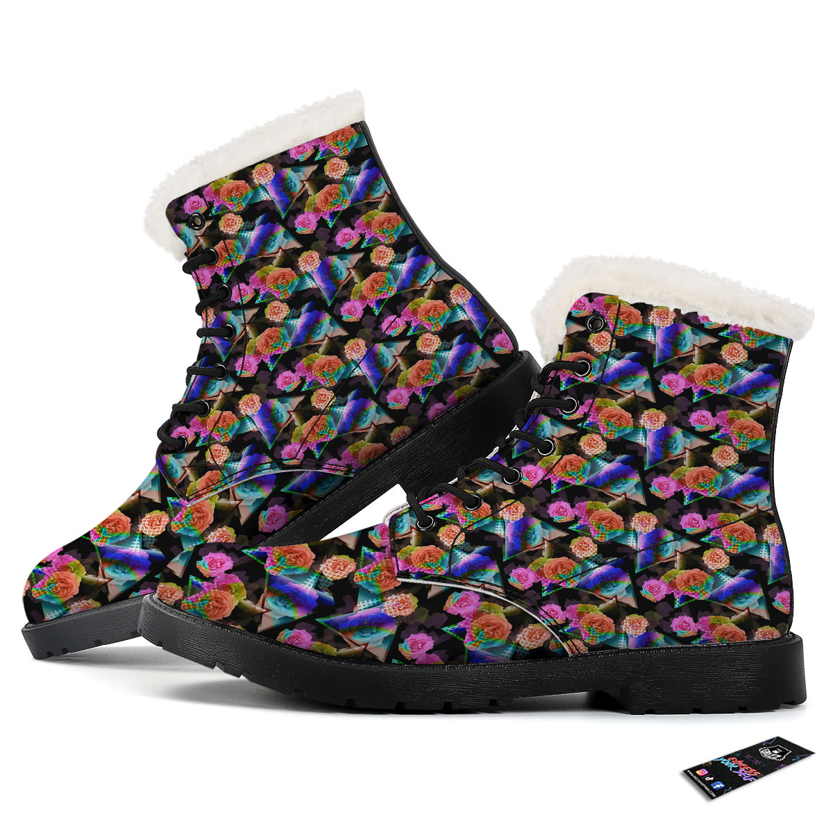 Roses Colorful Gradient Triangle Print Pattern Winter Boots-grizzshop
